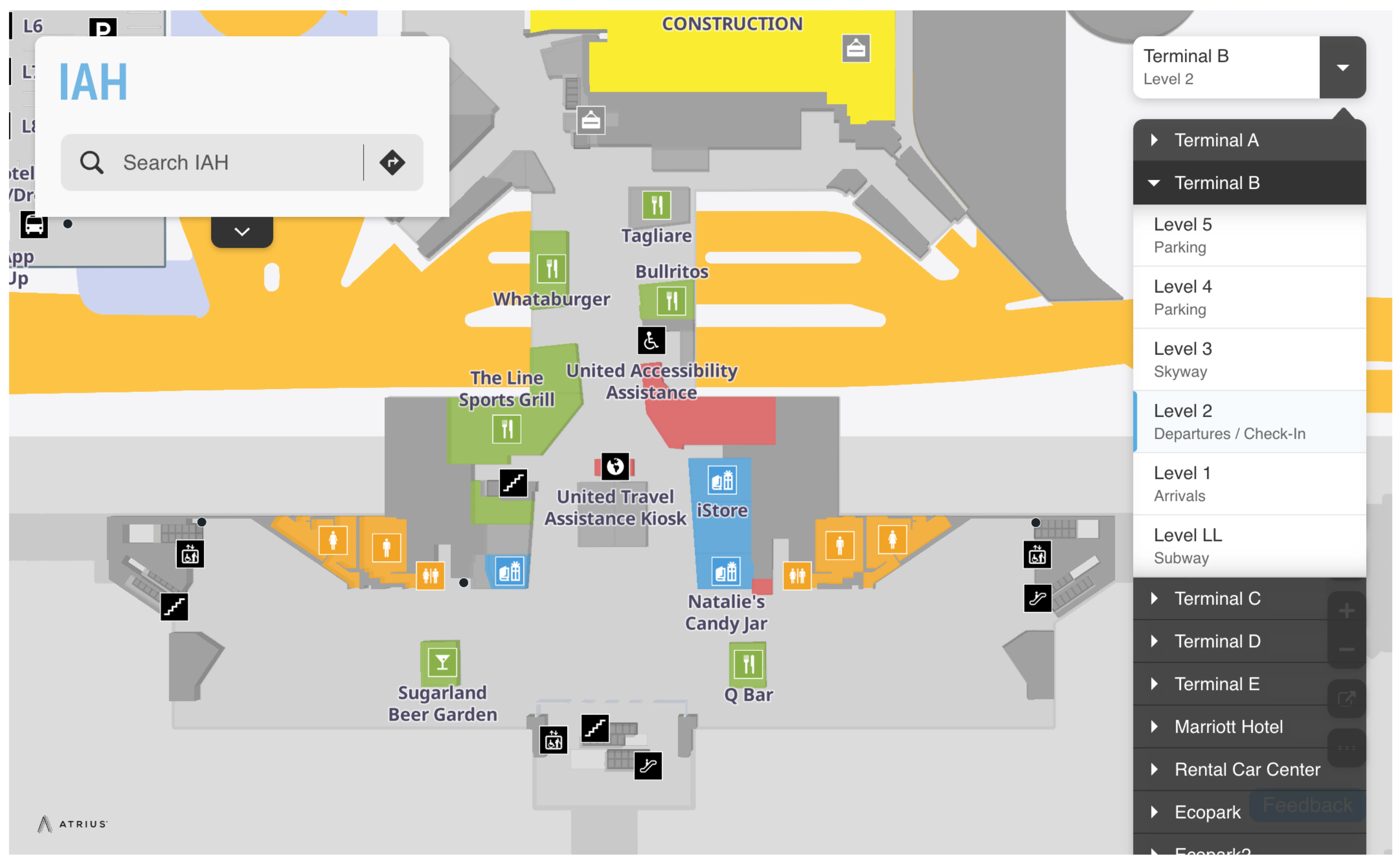 George Bush Intercontinental Airport Terminal B Level 2 Departures and Check In Map 2025