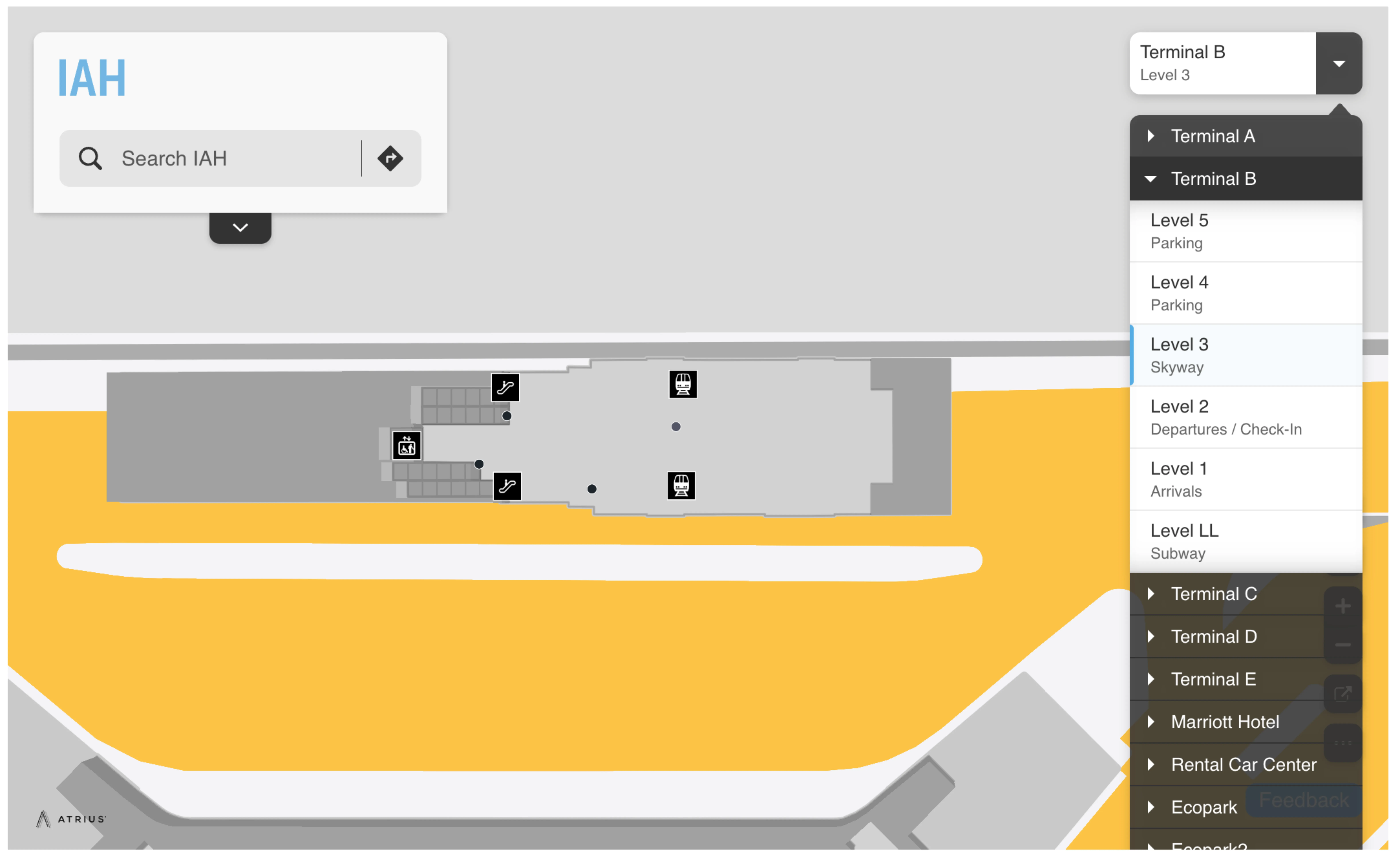 George Bush Intercontinental Airport Terminal B Level 3 Skyway Map 2025
