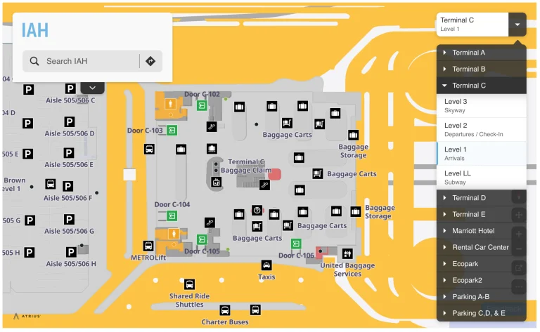 George Bush Intercontinental Airport Terminal C Level 1 Arrivals Map 2025