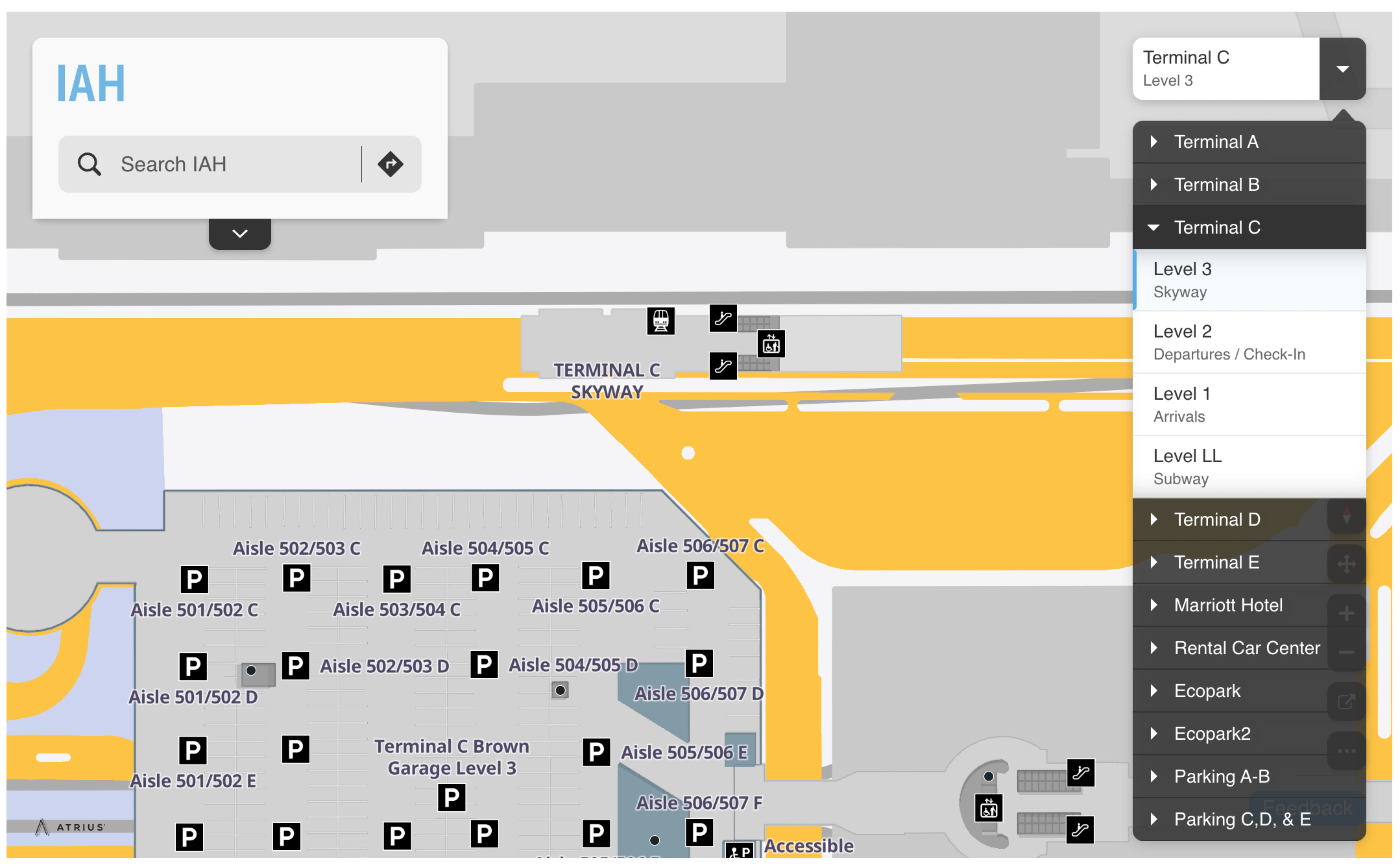 George Bush Intercontinental Airport Terminal C Level 3 Skyway Map 2025