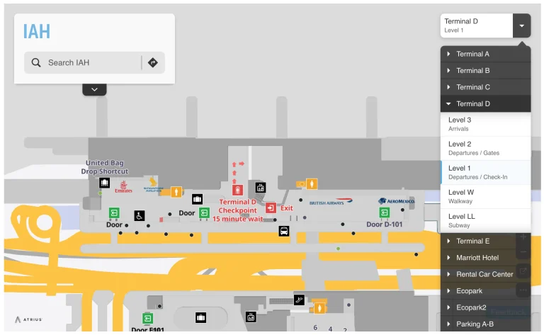 George Bush Intercontinental Airport Terminal D Level 1 Departures and Check In Map 2025