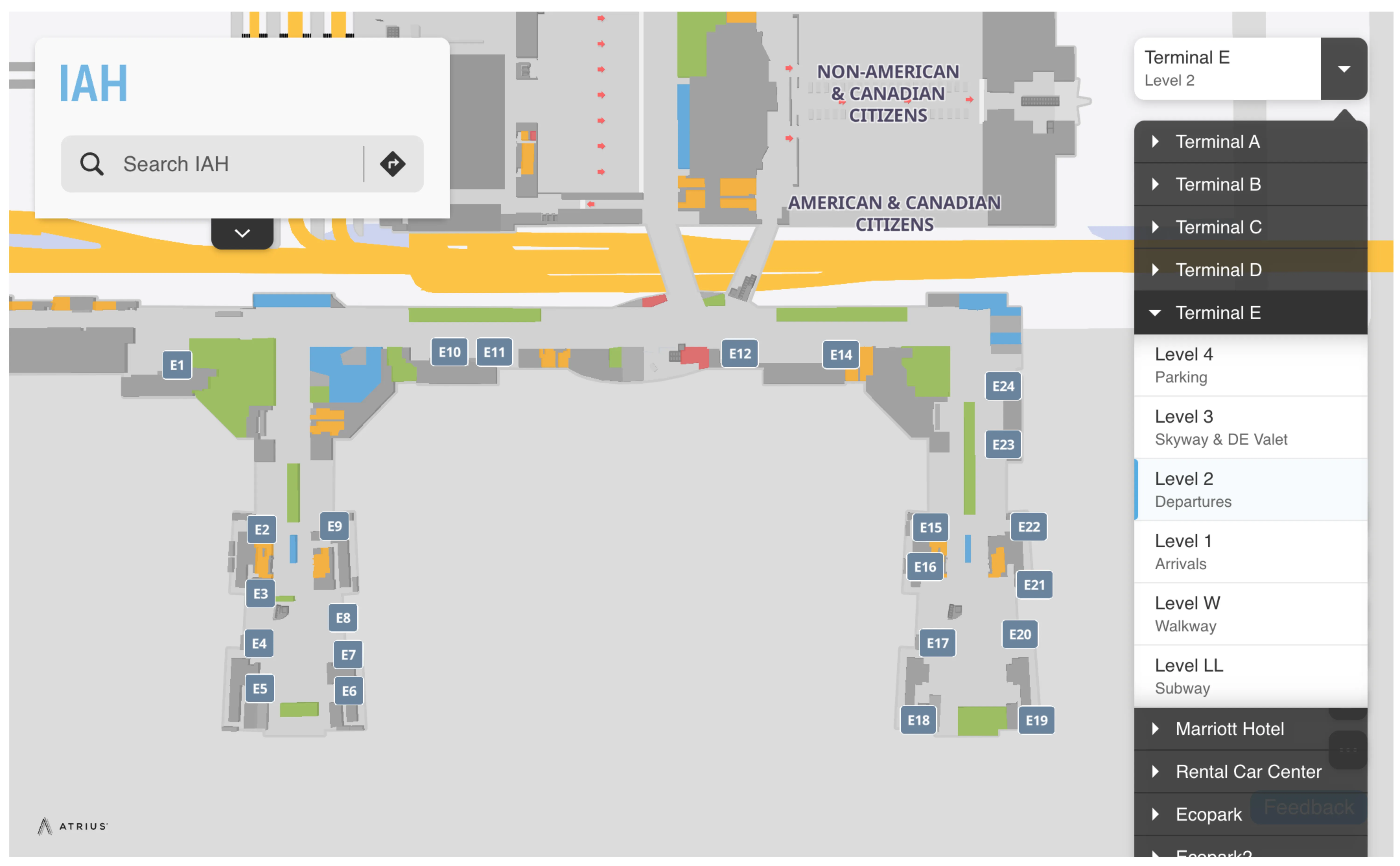 George Bush Intercontinental Airport Terminal E Level 2 Departures Map 2025