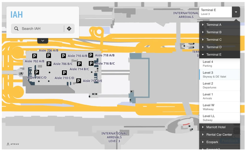 George Bush Intercontinental Airport Terminal E Level 3 Skyway and DE Valet Map 2025