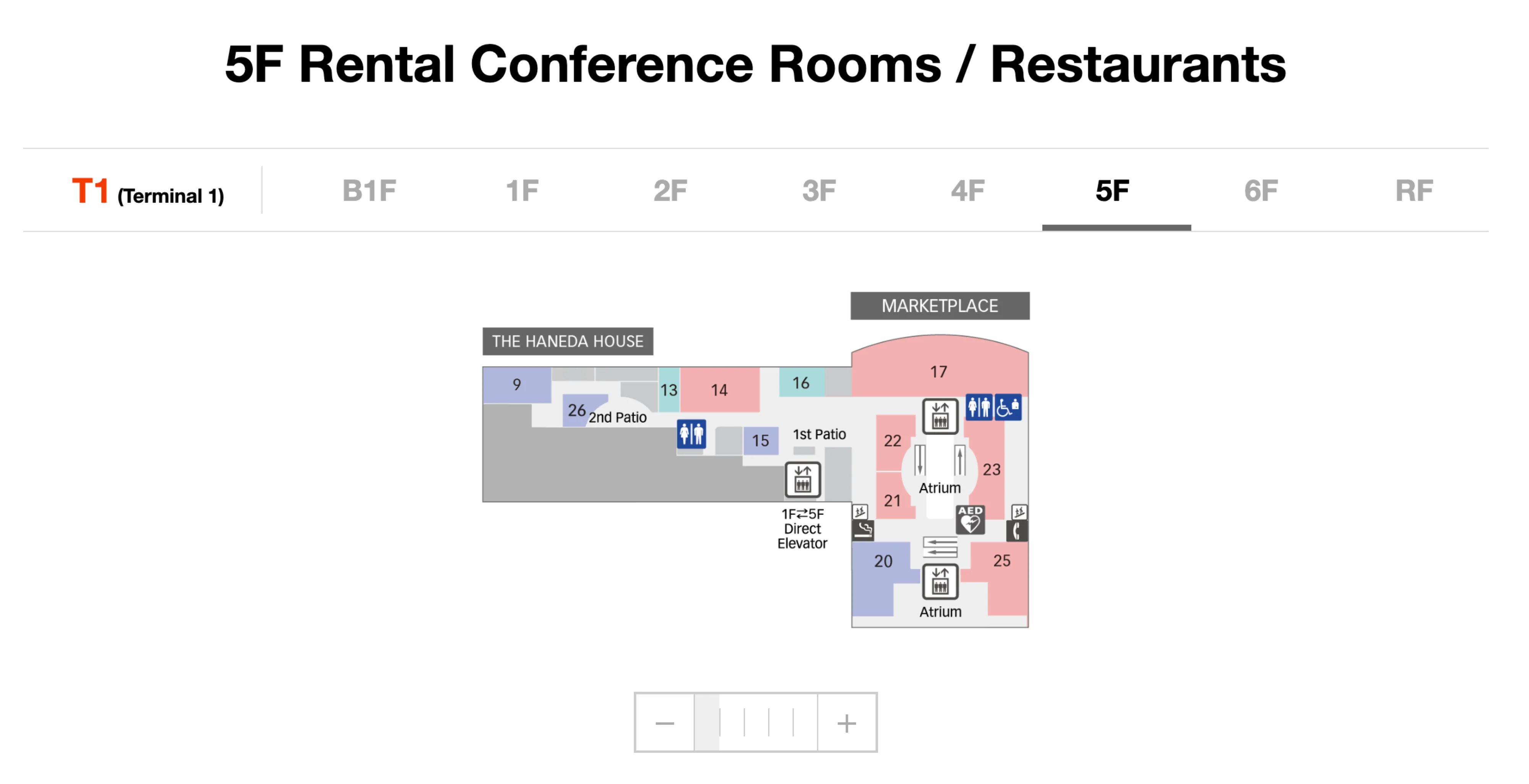 Haneda International Airport Terminal 1 5F Rental Conference Rooms and Restaurants Map 2026