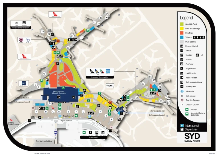 Kingsford Smith International Airport Terminal 1 Departures Map 2025