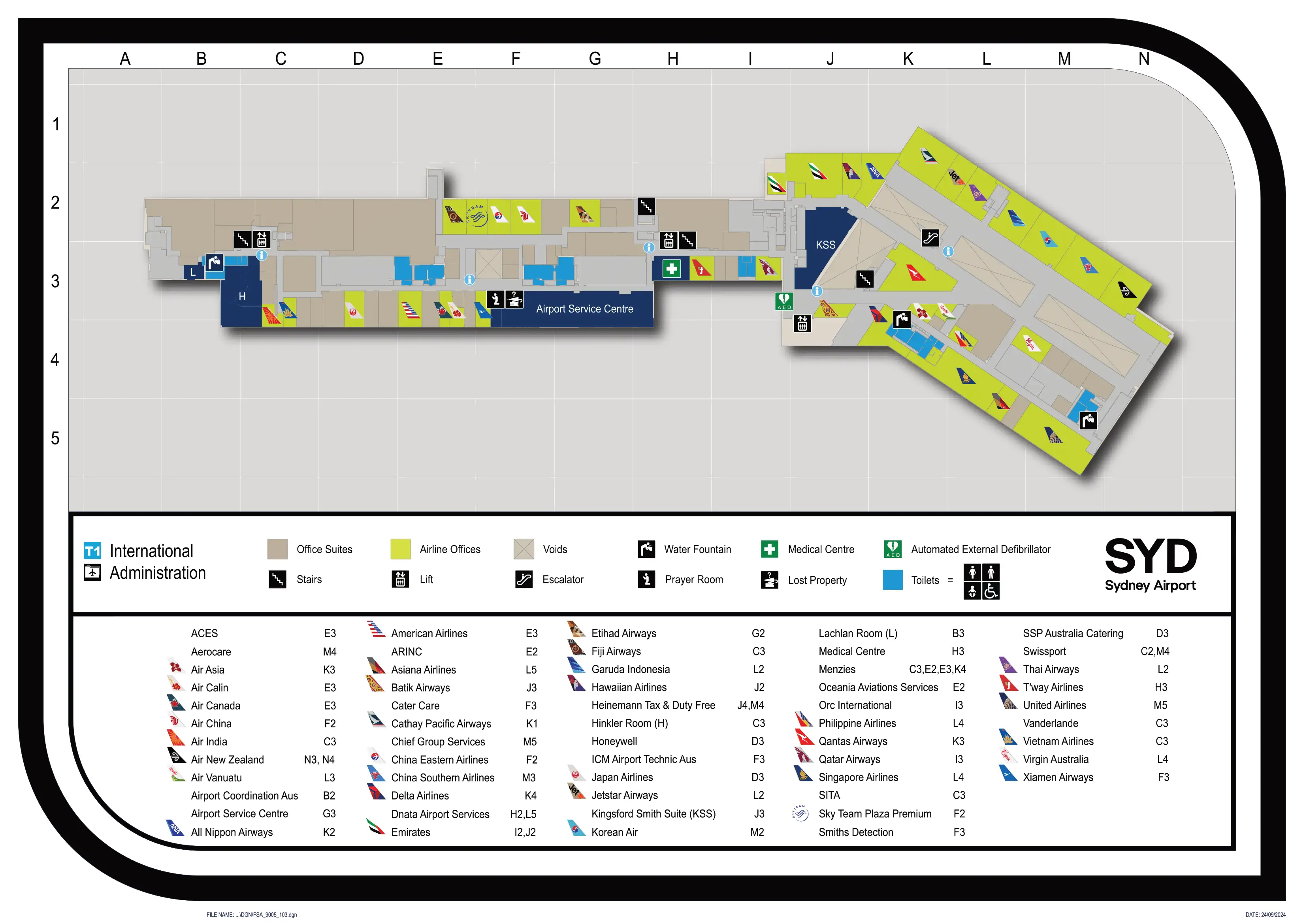 Kingsford Smith International Airport Terminal 1 International Administration Map 2025