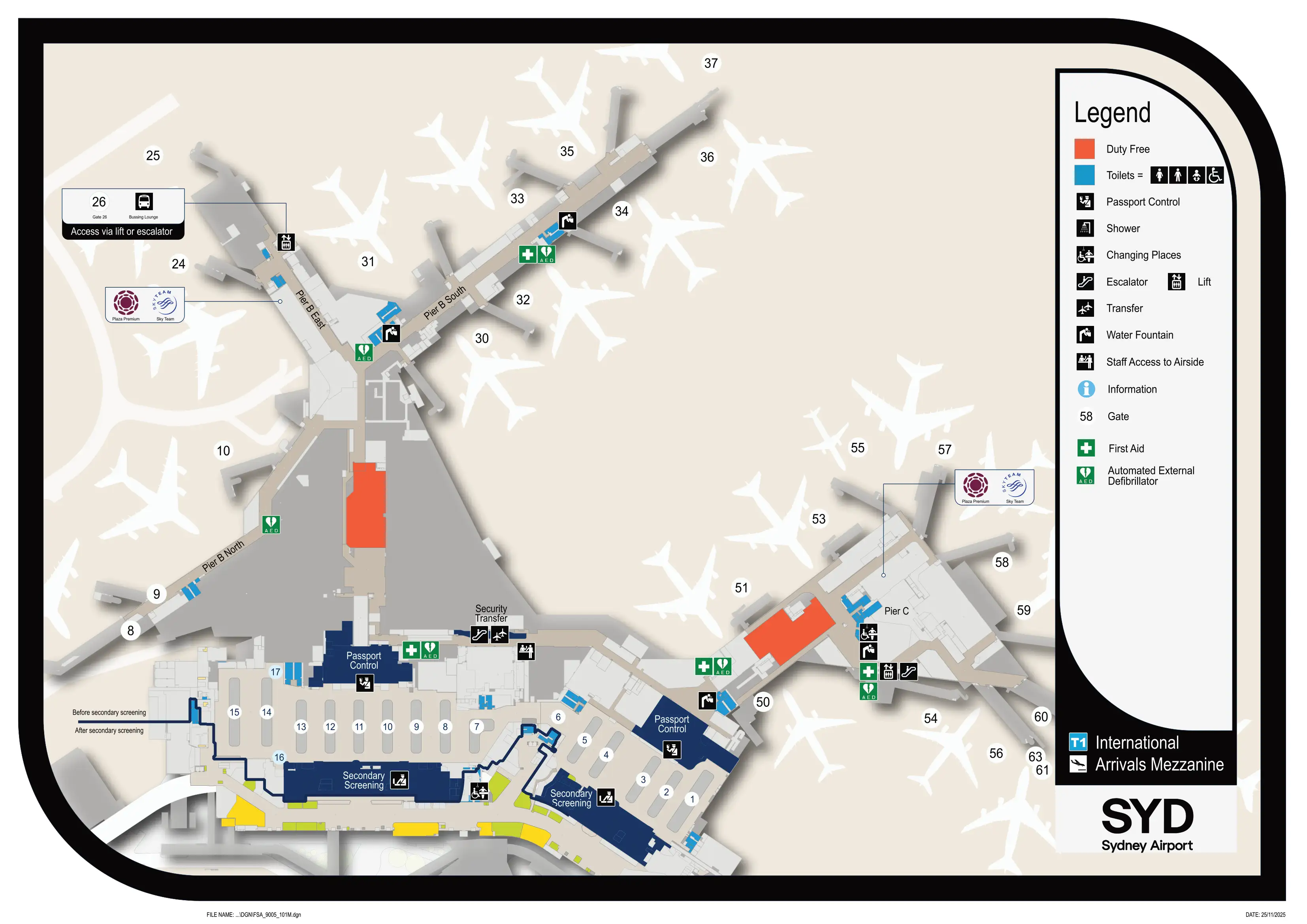 Kingsford Smith International Airport Terminal 1 International Arrivals Mezzanine Map 2025