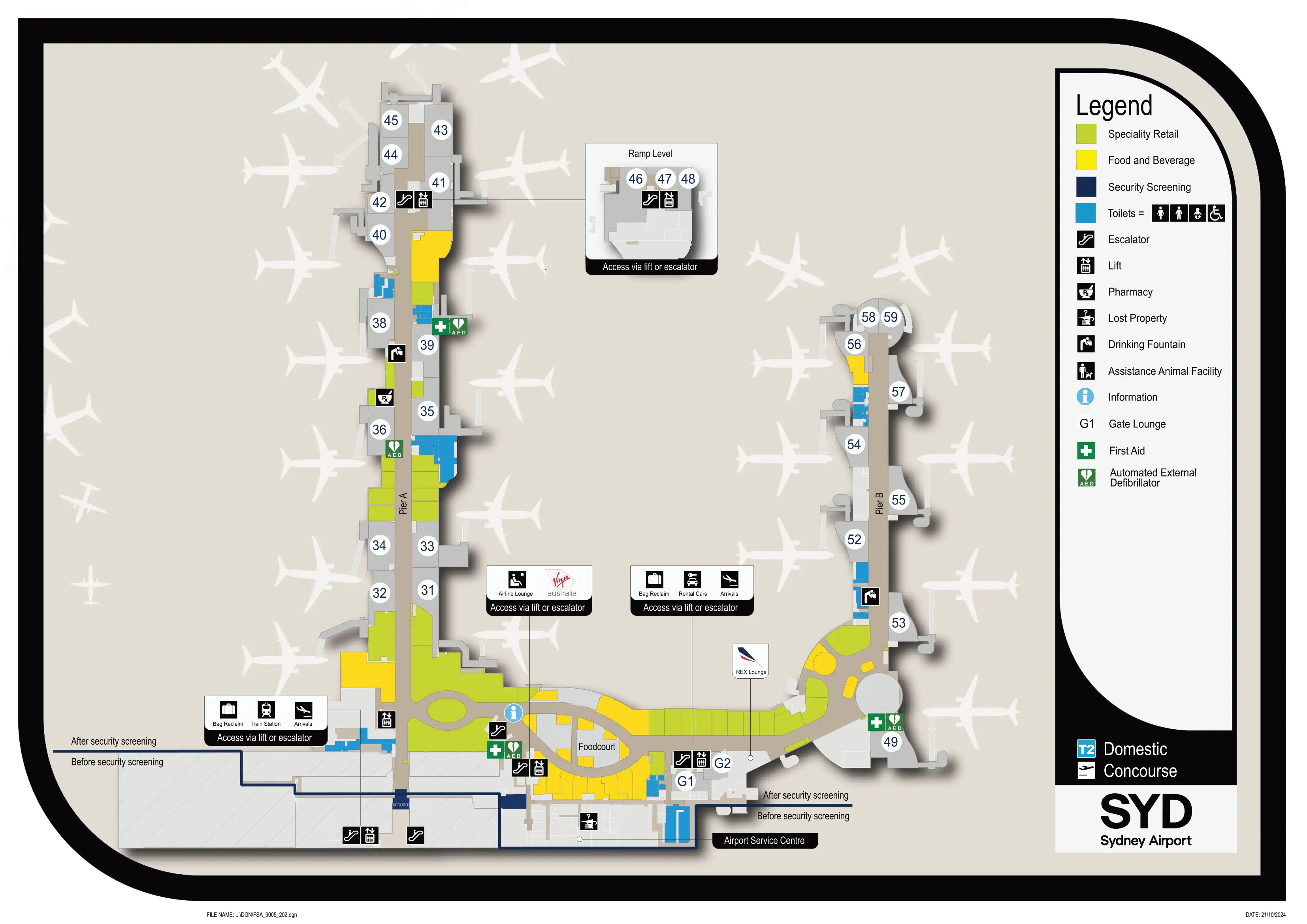 Kingsford Smith International Airport Terminal 2 Domestic Concourse Map 2025