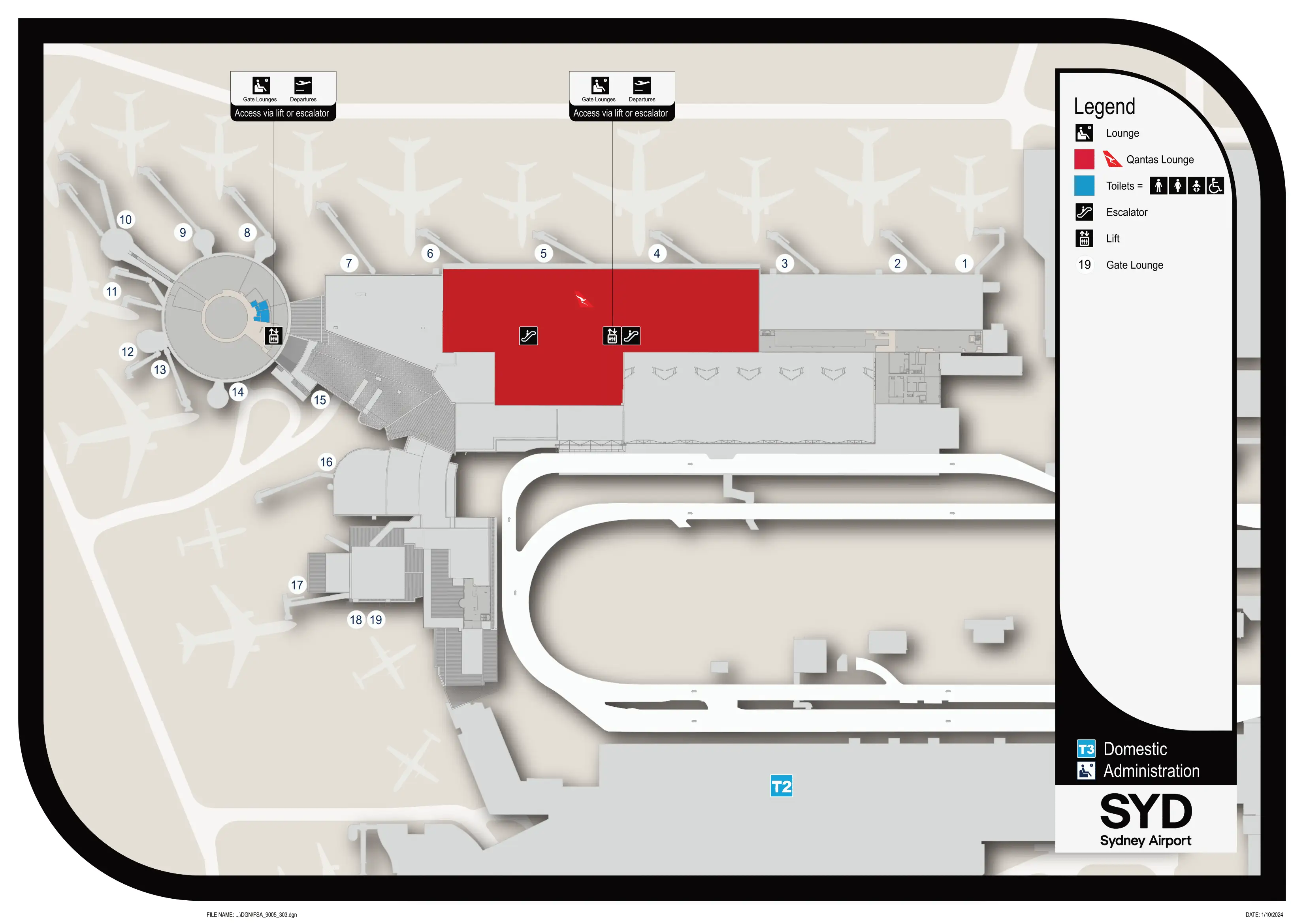 Kingsford Smith International Airport Terminal 3 Domestic Administration Map 2025
