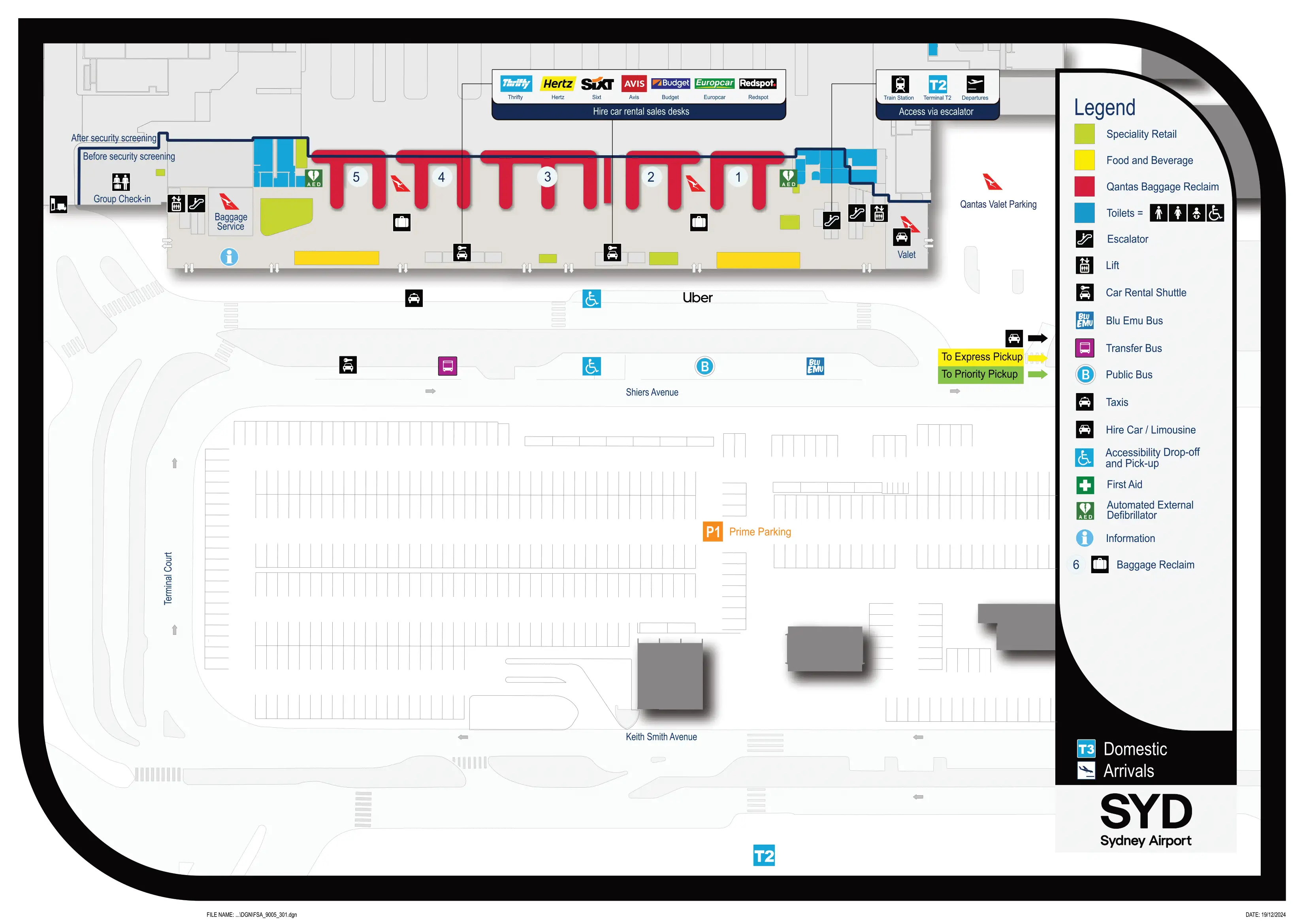 Kingsford Smith International Airport Terminal 3 Domestic Arrivals Map 2025
