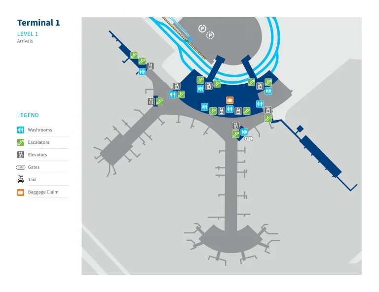 Lester B. Pearson International Airport Terminal 1 Level 1 Arrivals Map 2025