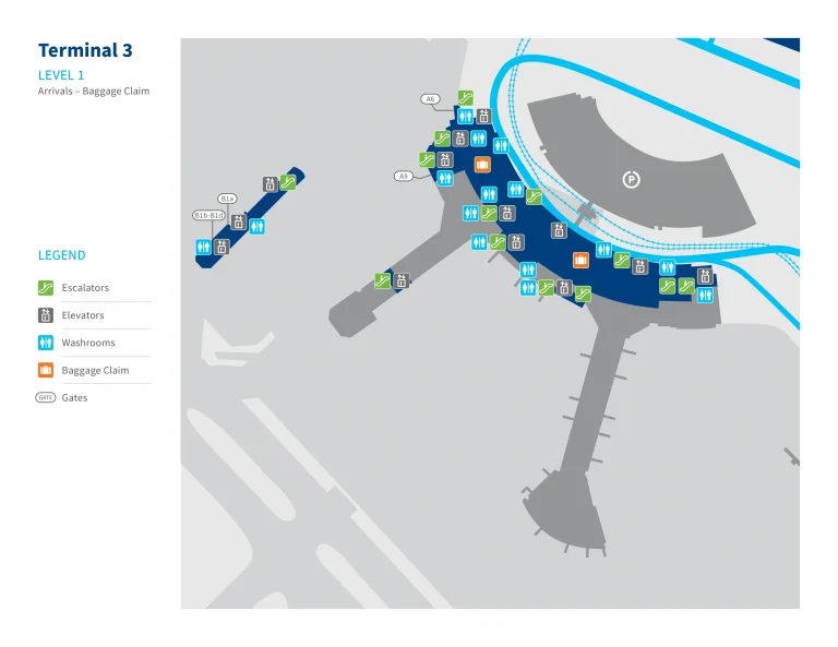 Lester B. Pearson International Airport Terminal 3 Level 1 Arrivals Map 2025