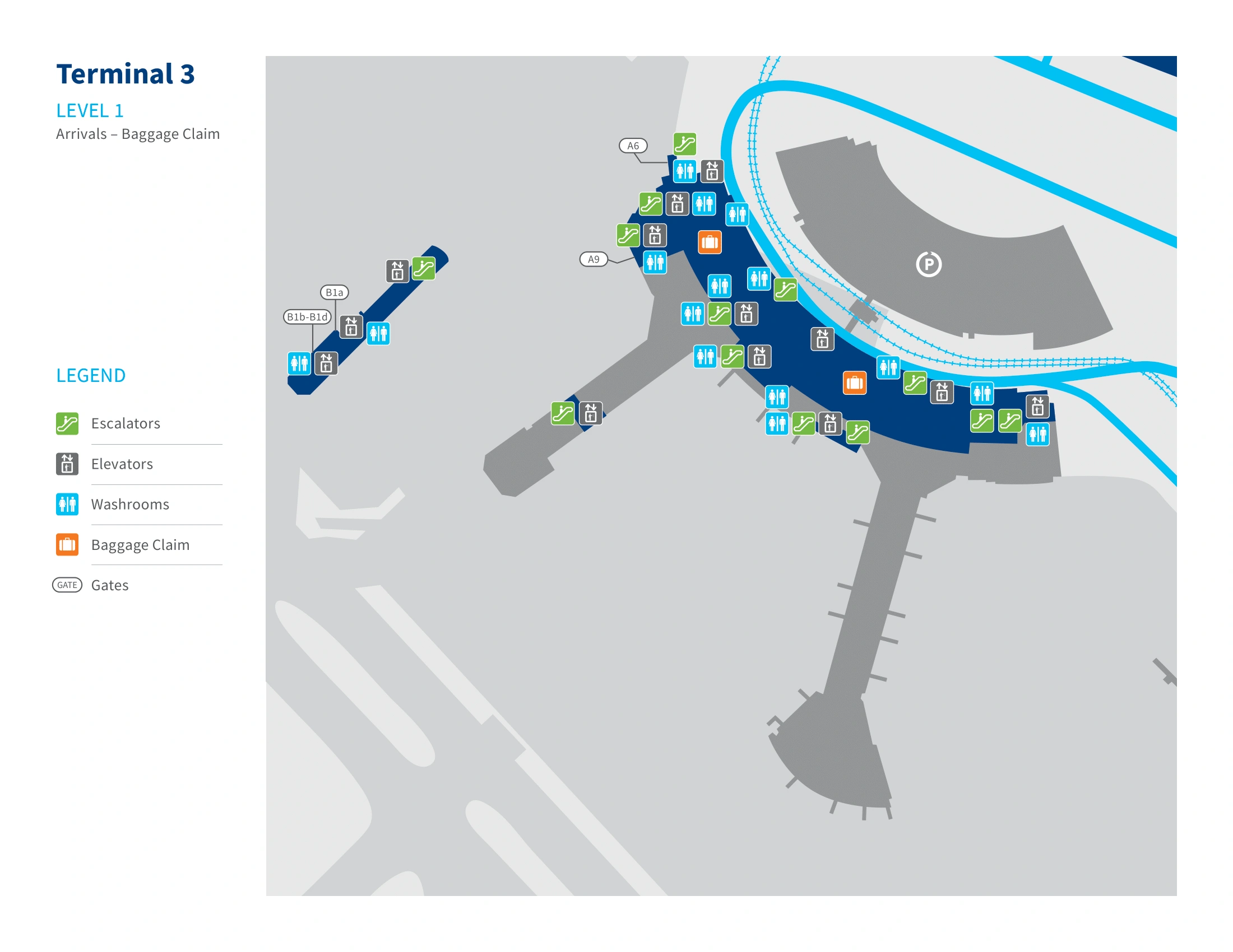 Lester B. Pearson International Airport Terminal 3 Level 1 Arrivals Map 2025