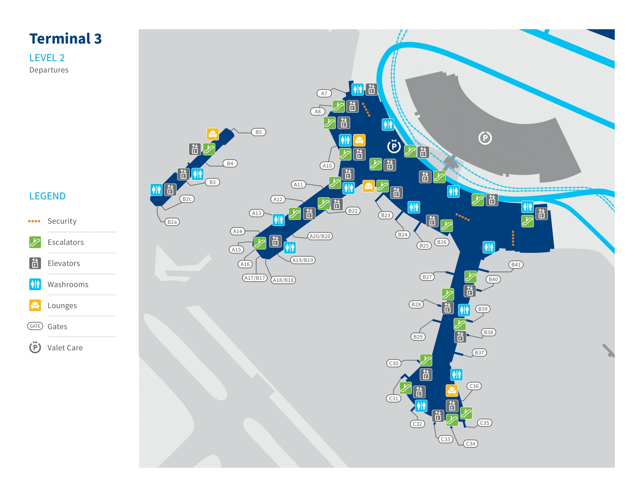 Lester B. Pearson International Airport Terminal 3 Level 2 Departures Map 2025