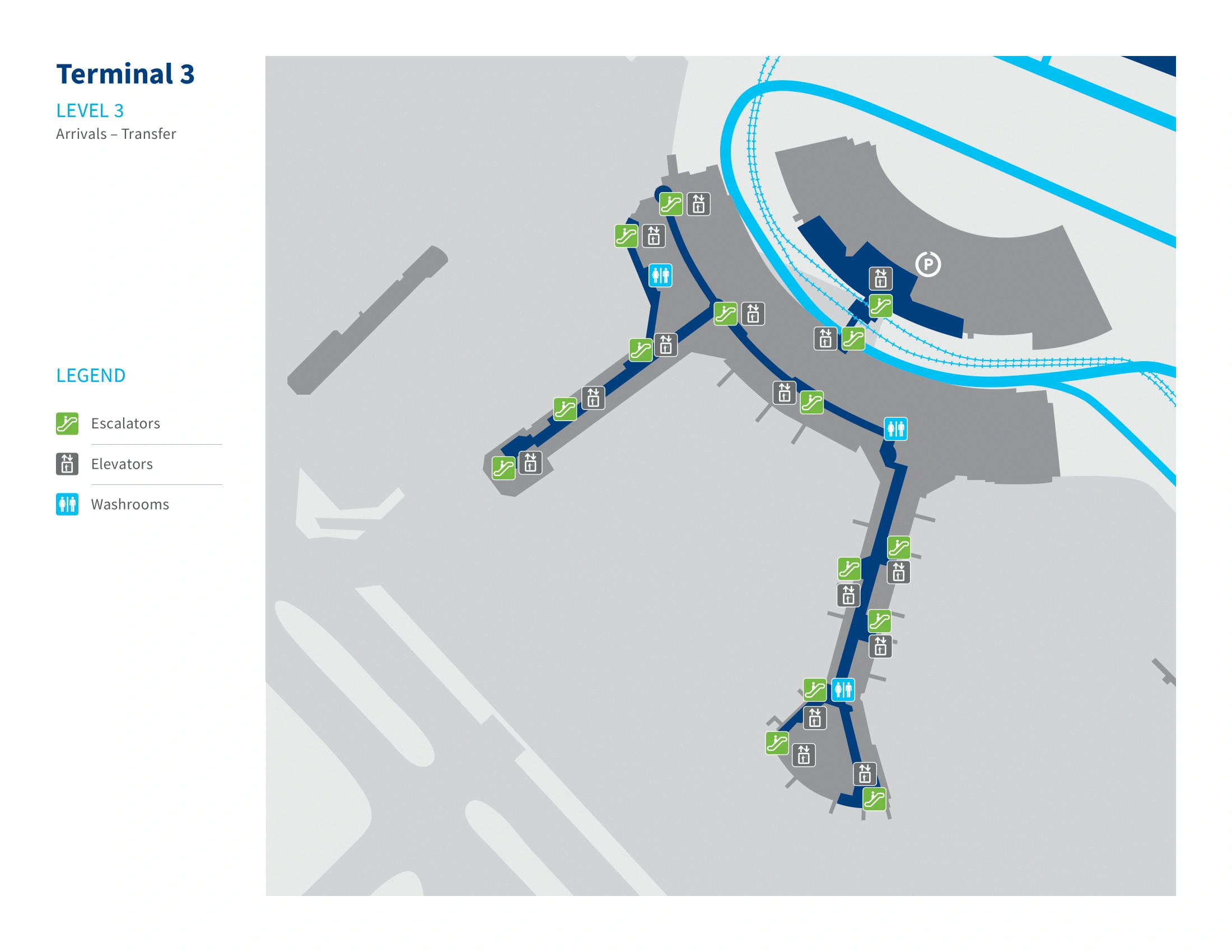 Lester B. Pearson International Airport Terminal 3 Level 3 Arrivals and Transfer Map 2025