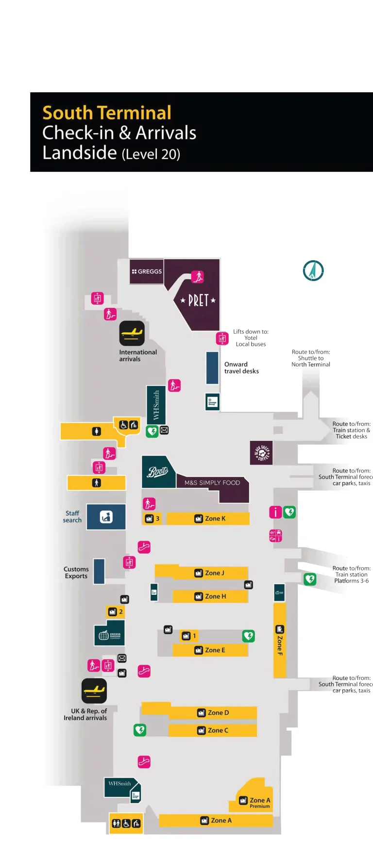 London Gatwick Airport South Check In and Arrivals Map 2022-2025
