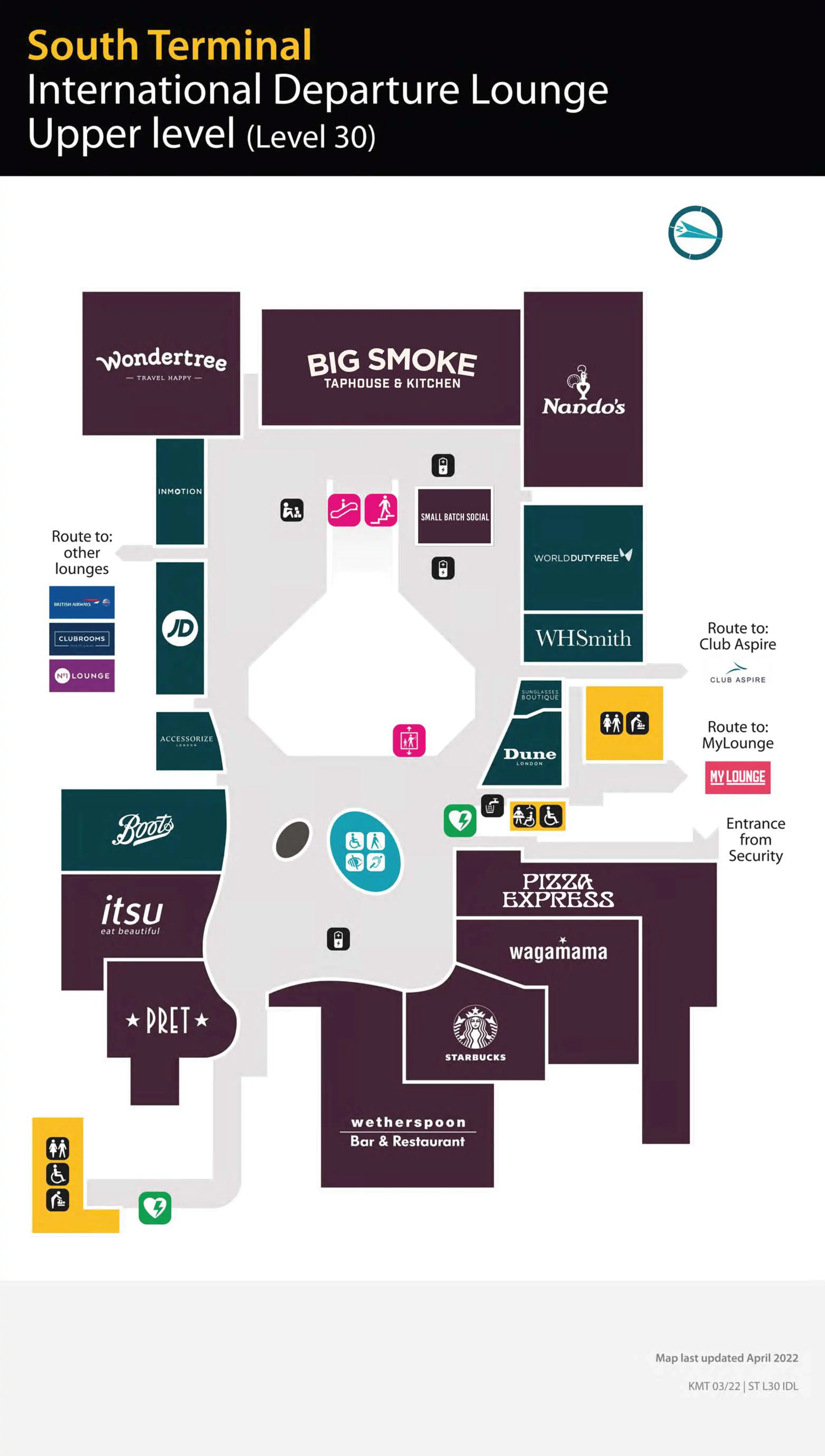 London Gatwick Airport South International Departure Lounge Upper Level Map 2022-2025