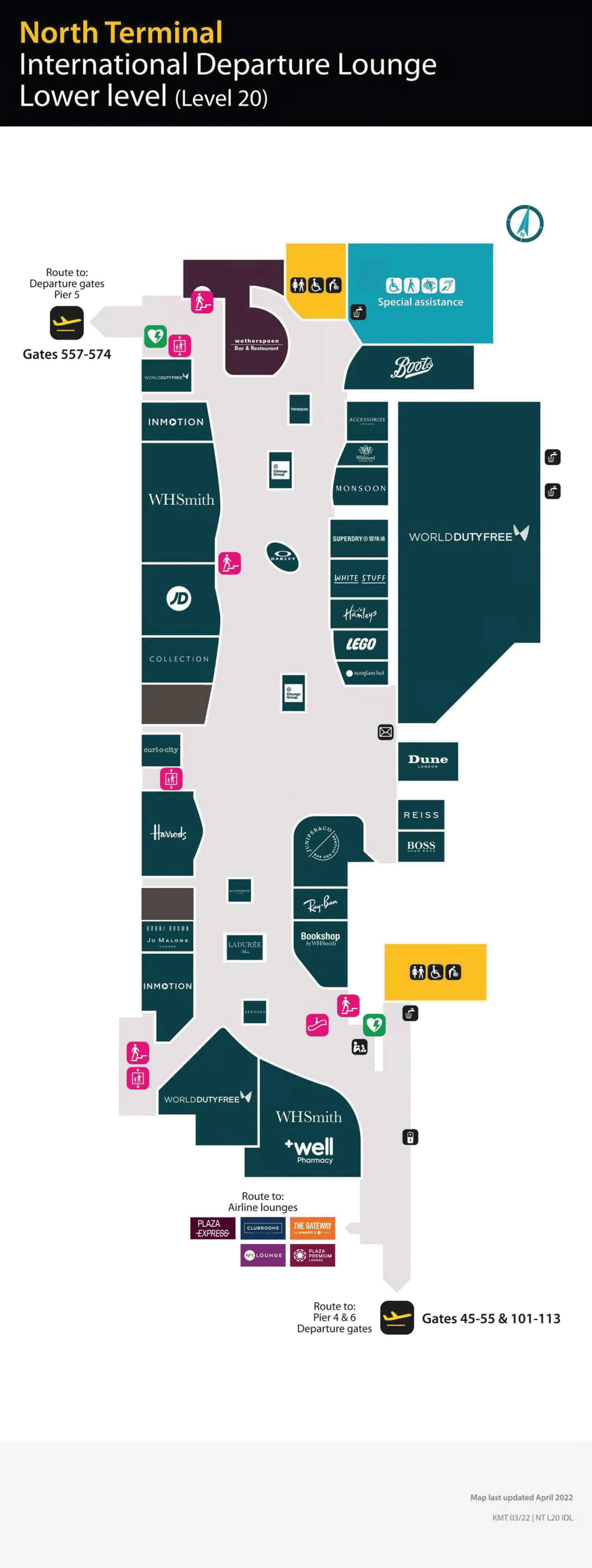 London Gatwick Airport Terminal North International Departure Lounge Lower Level Map 2022-2025