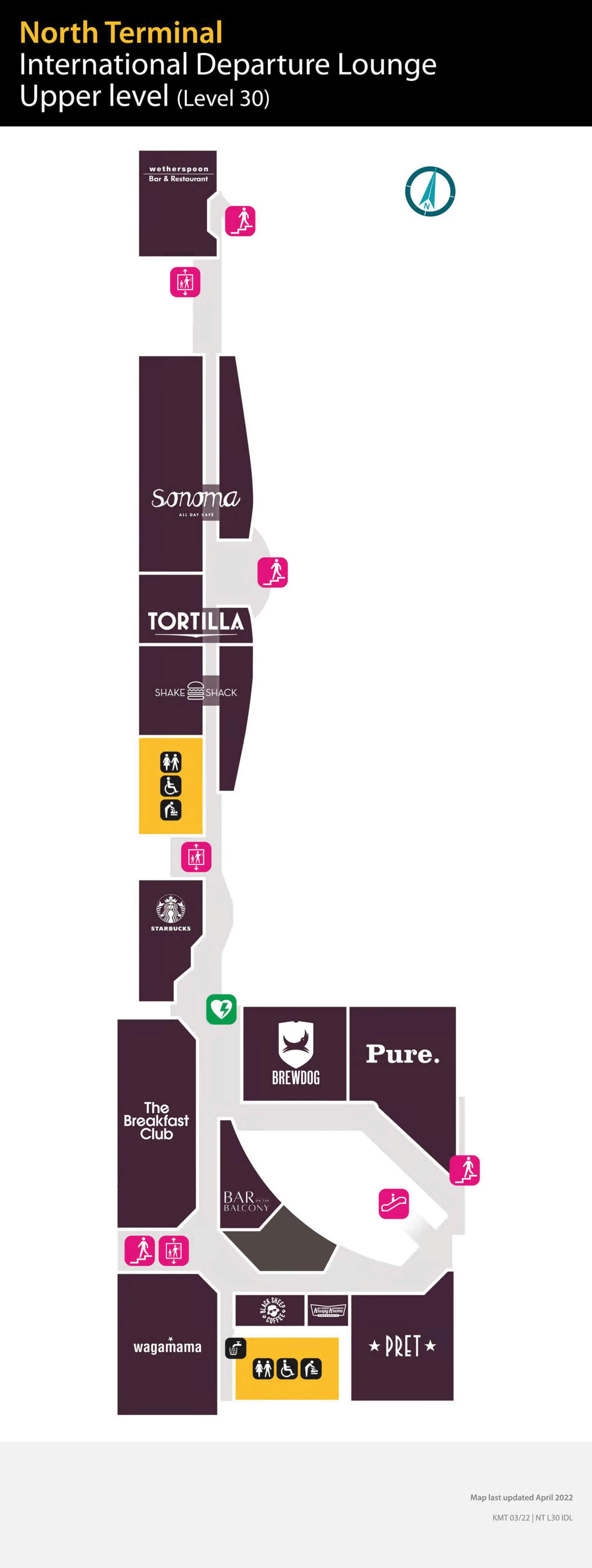London Gatwick Airport Terminal North International Departure Lounge Upper Level Map 2022-2025