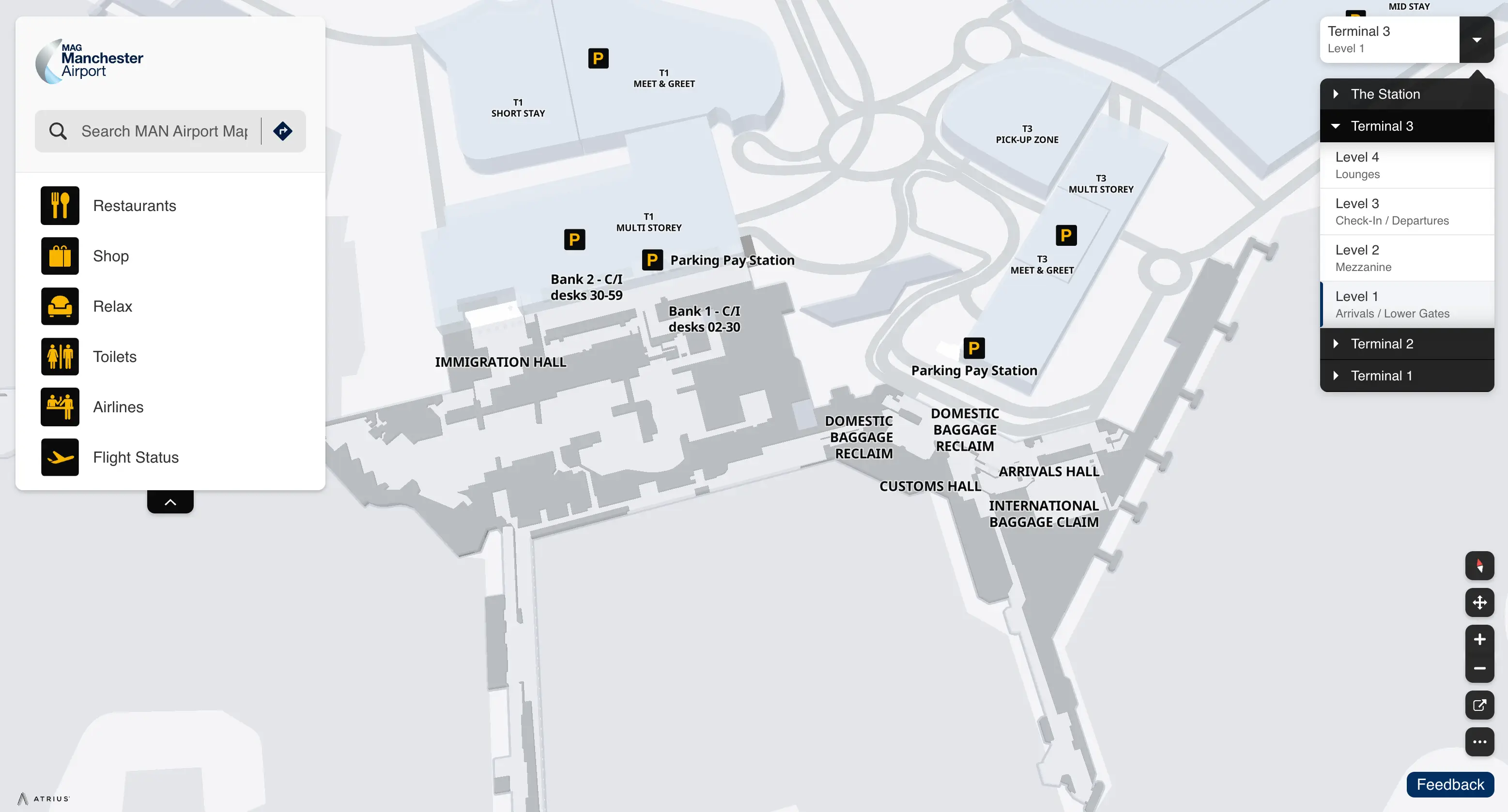 Manchester Airport Terminal 3 Level 1 Arrivals Map 2025