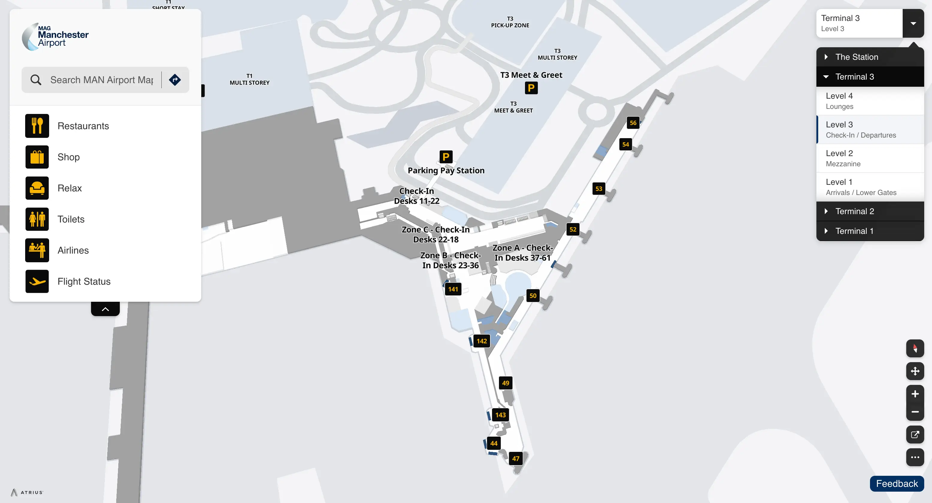 Manchester Airport Terminal 3 Level 3 Check In and Departures Map 2025