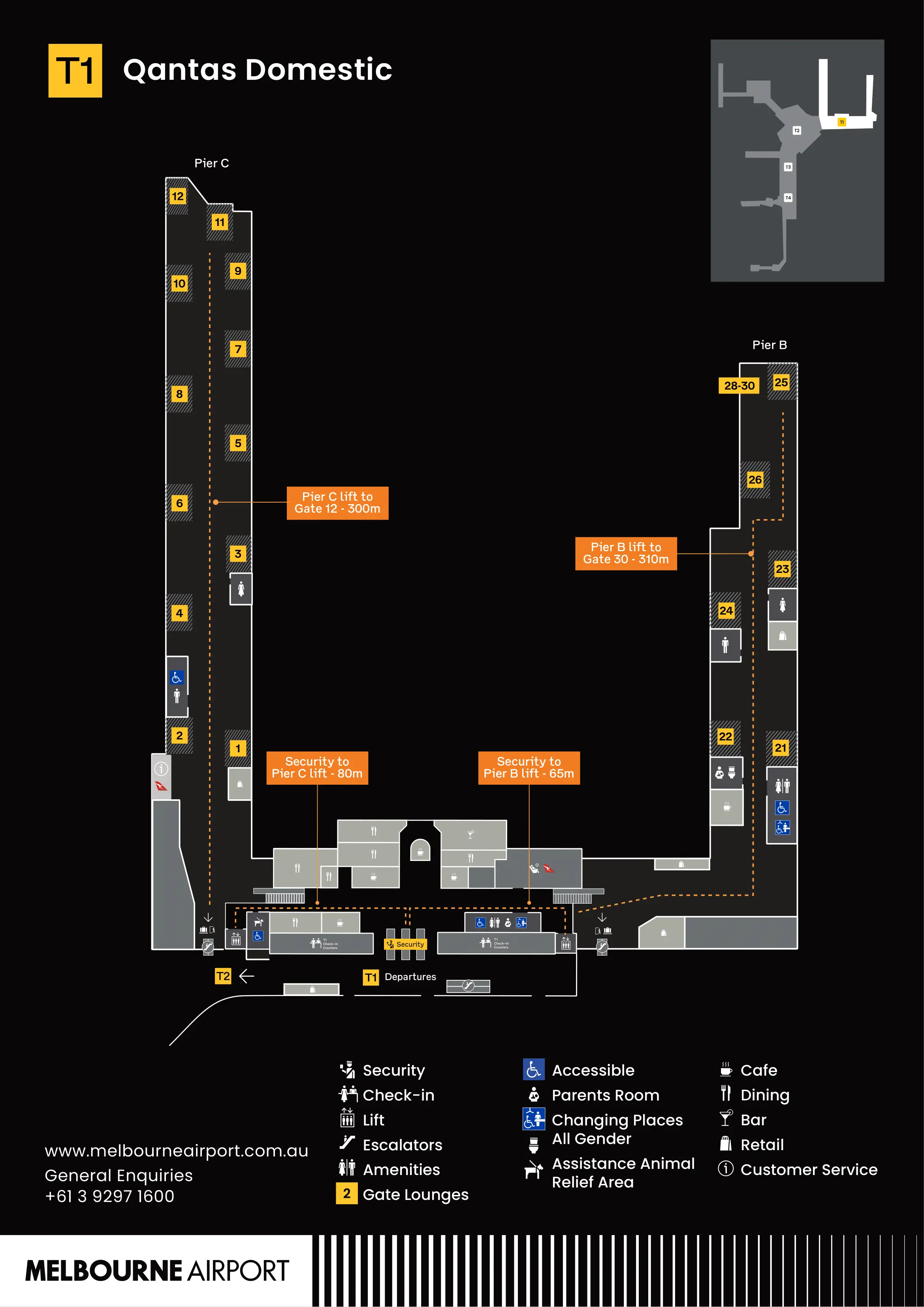 Melbourne Airport Terminal 1 Domestic Departures Gates Mezzanine Floor Map 2025