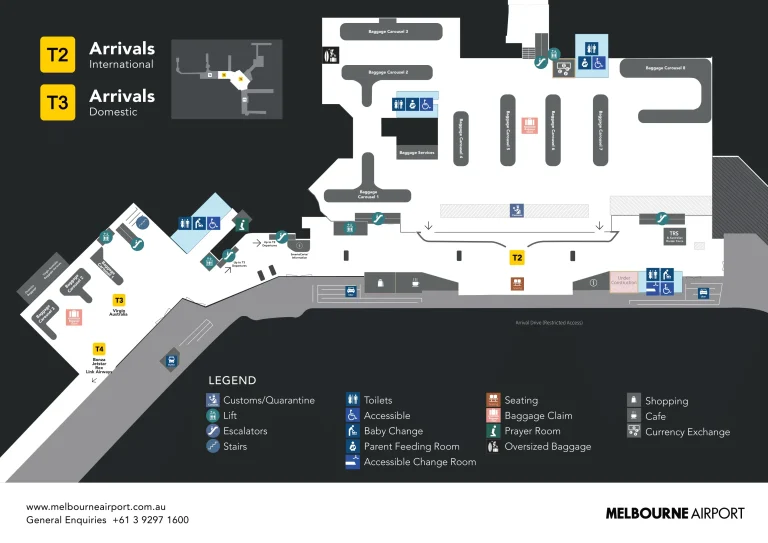 Melbourne Airport Terminal 2 and 3 International Arrivals Ground Floor Map 2025