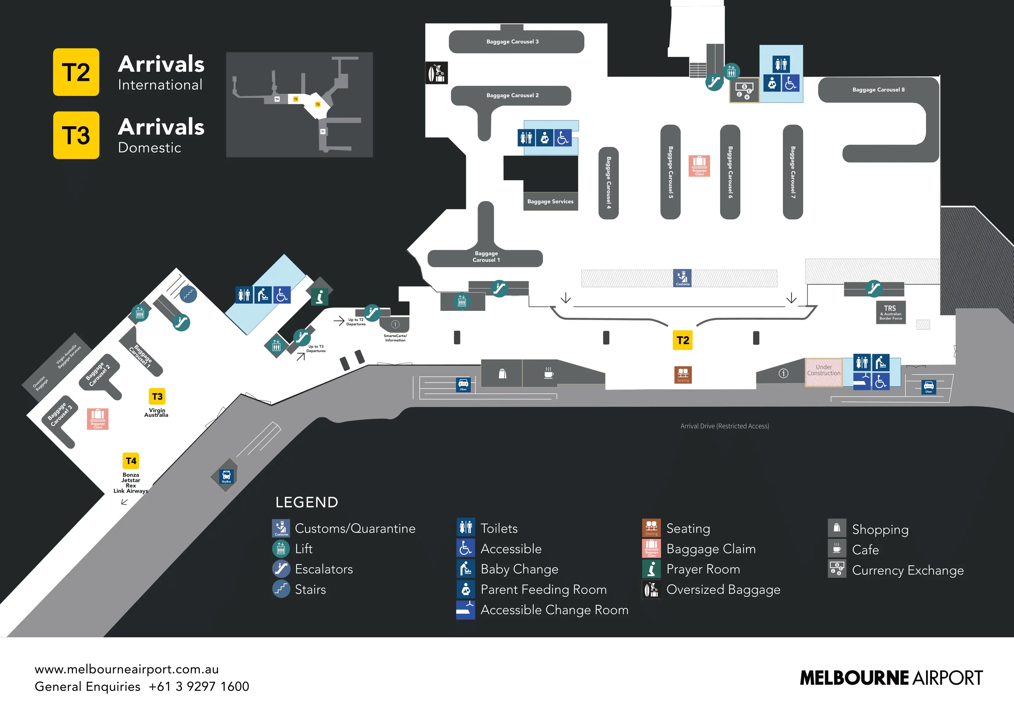 Melbourne Airport Terminal 2 and 3 International Arrivals Ground Floor Map 2025