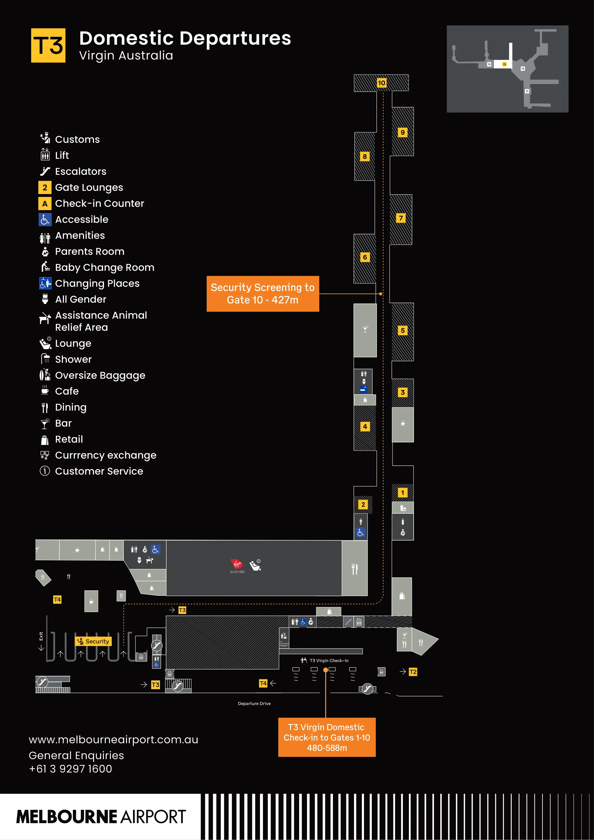 Melbourne Airport Terminal 3 Domestic Departures First Floor Map 2025