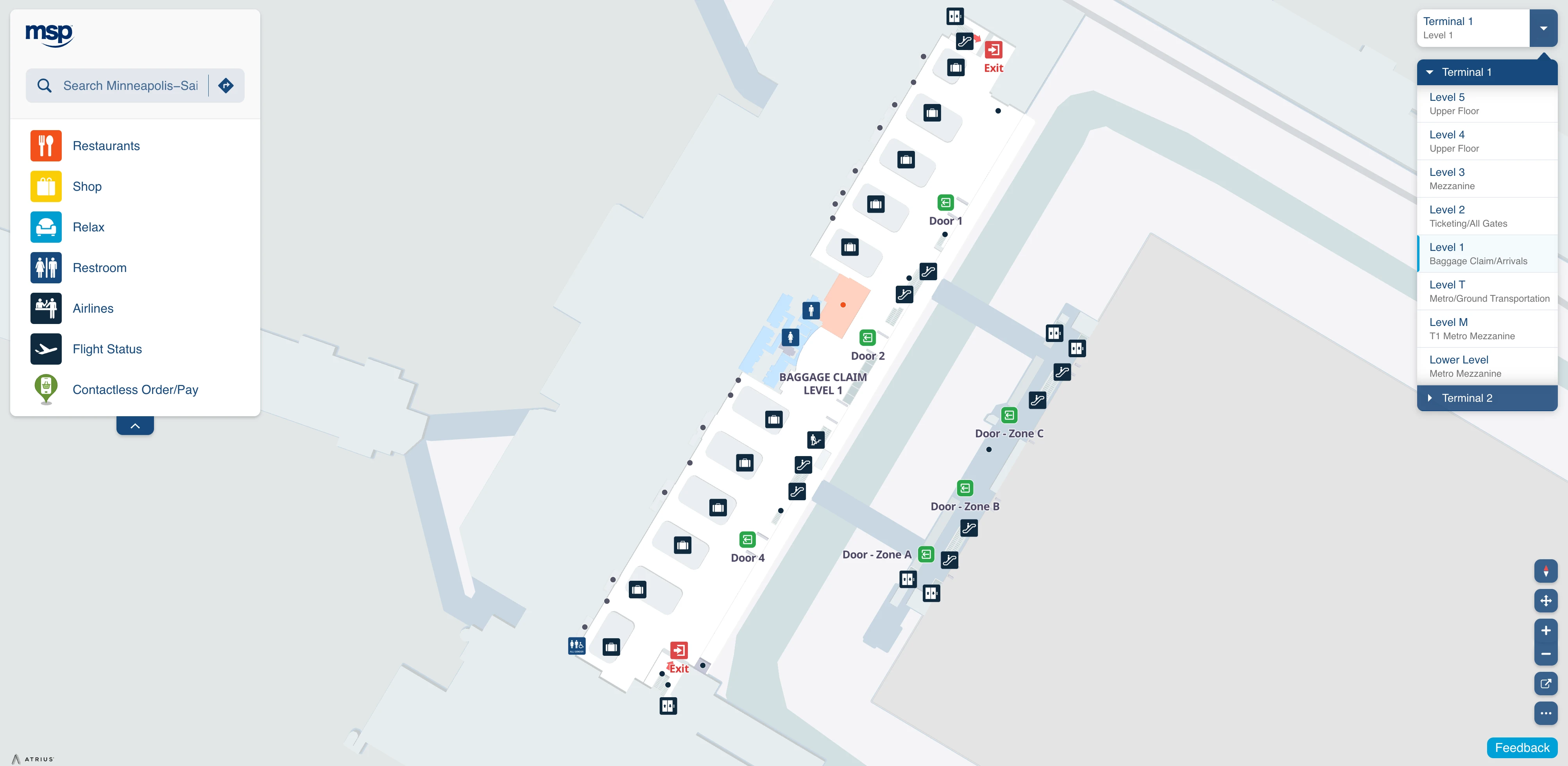 Minneapolis–Saint Paul International Airport Terminal 1 Level 1 Baggage Claim and Arrivals Map 2025