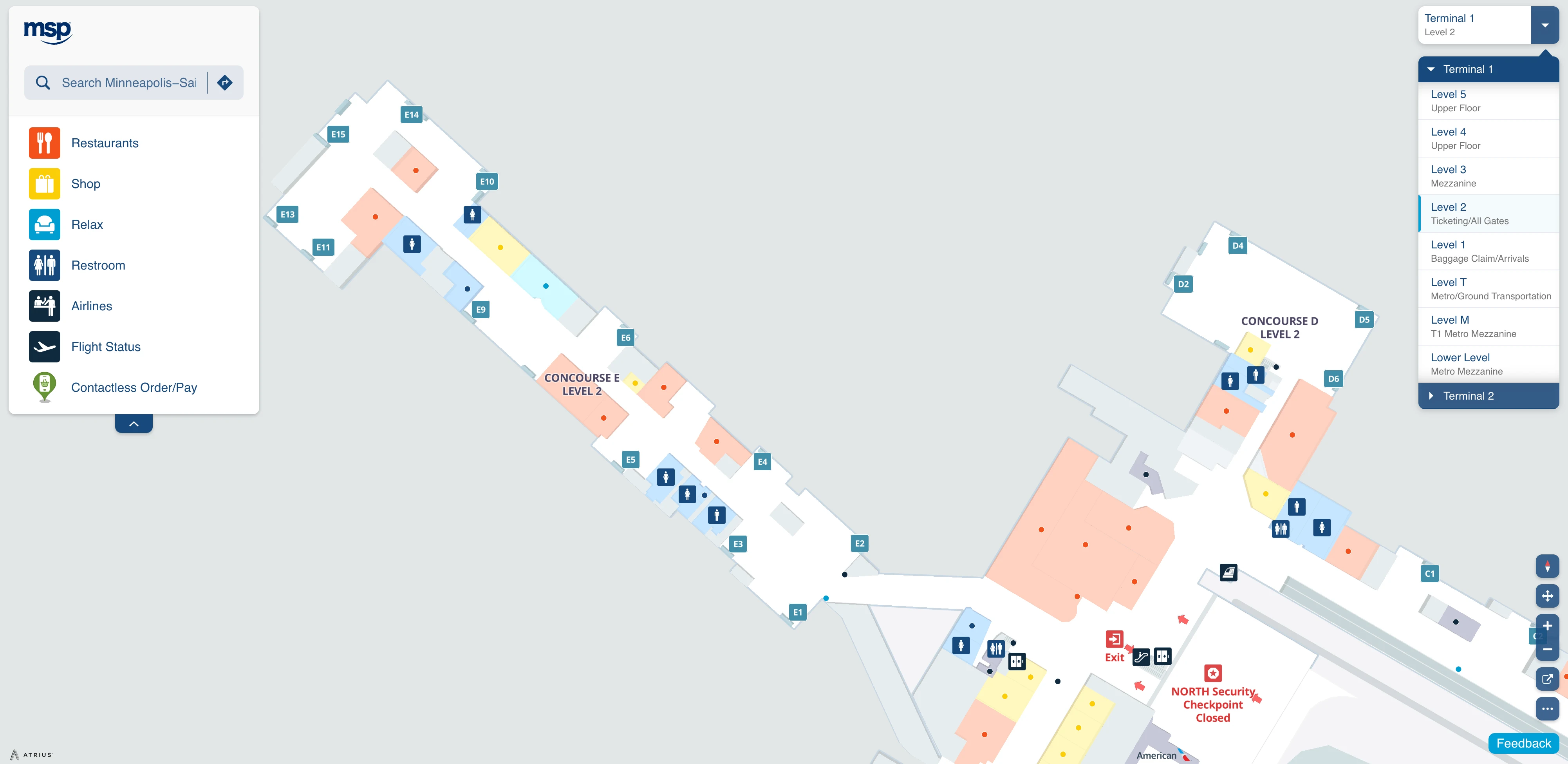 Minneapolis–Saint Paul International Airport Terminal 1 Level 2 Concourse D E Map 2025