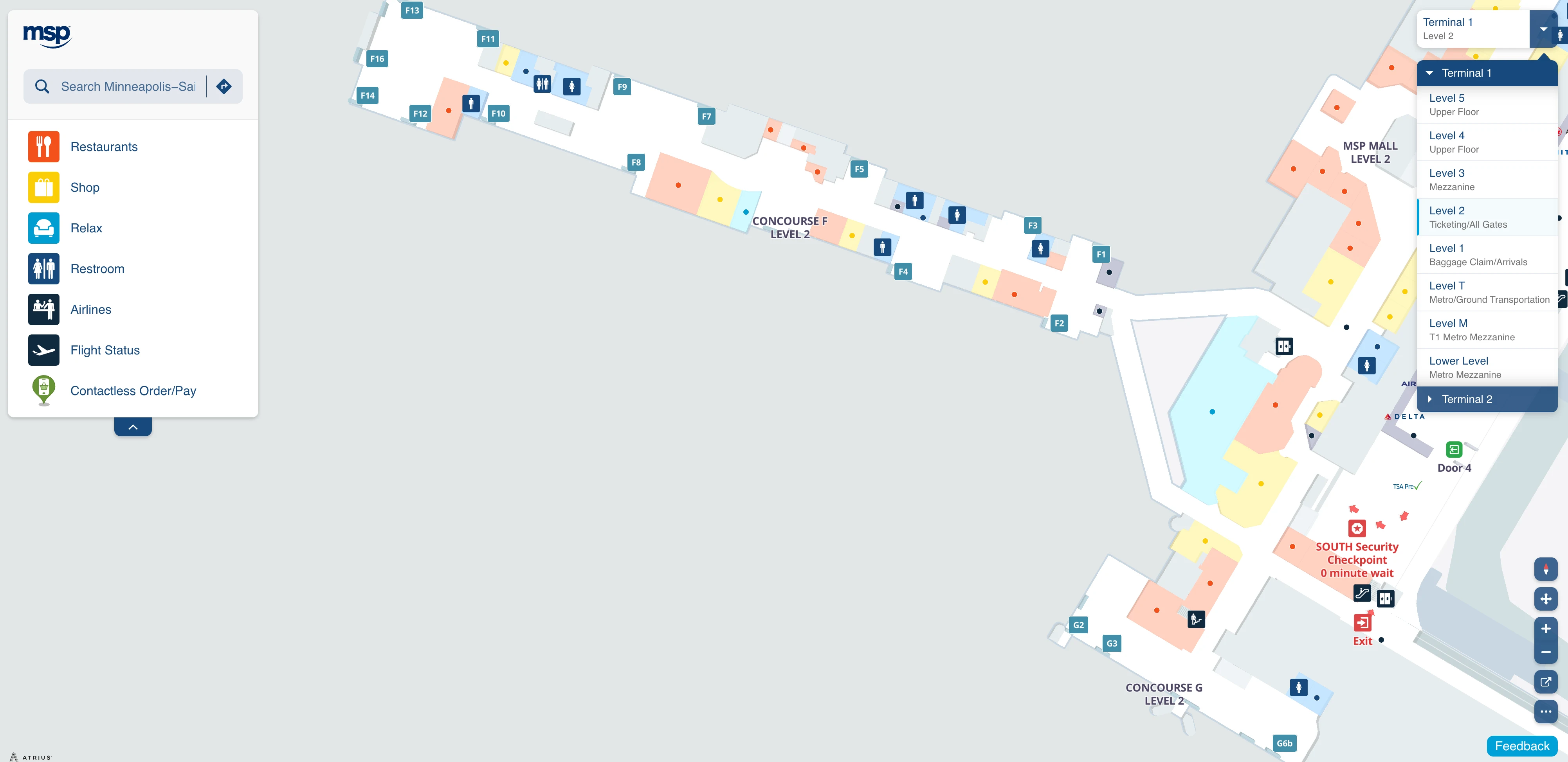 Minneapolis–Saint Paul International Airport Terminal 1 Level 2 Concourse F G Map 2025