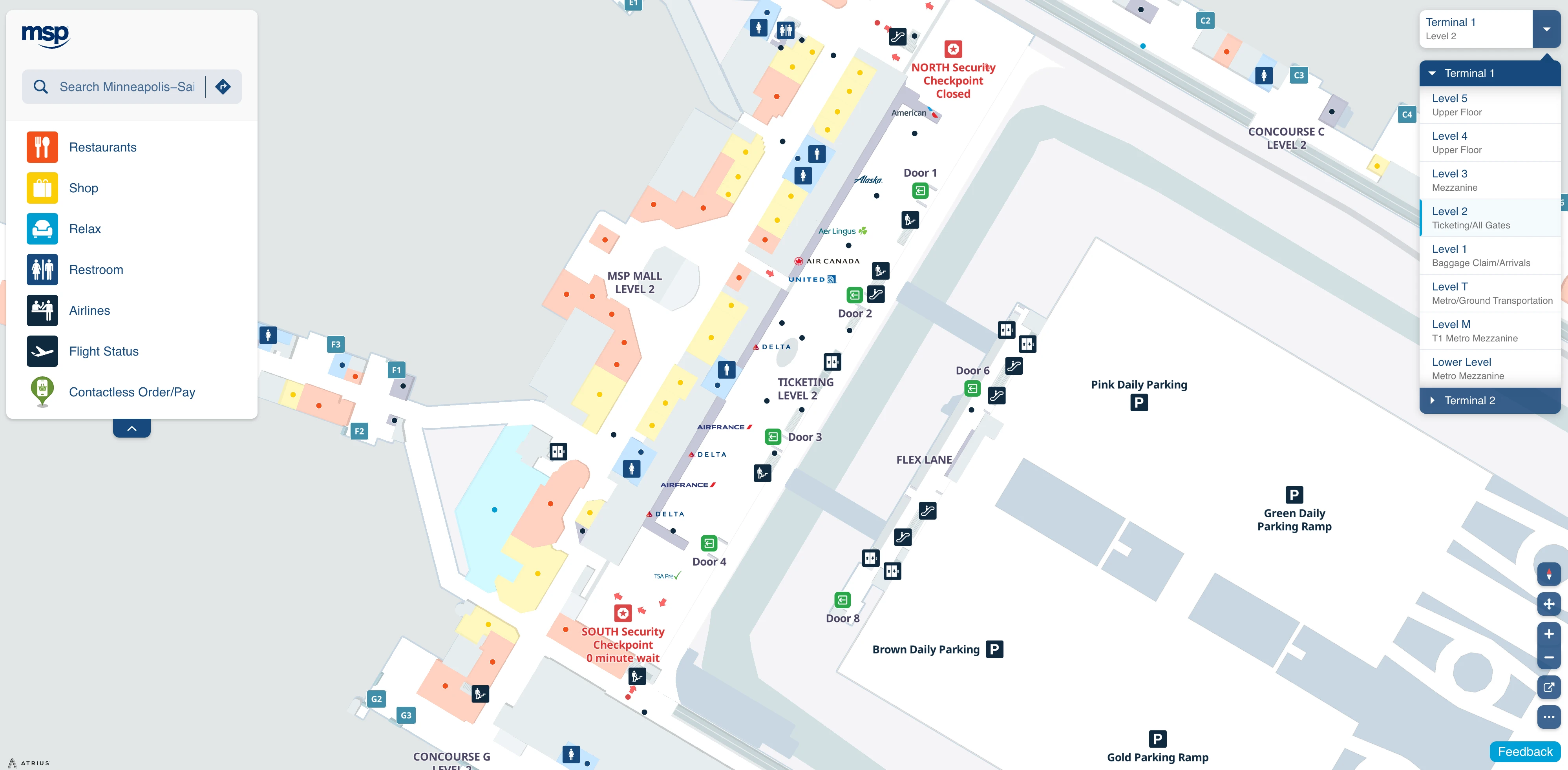 Minneapolis–Saint Paul International Airport Terminal 1 Level 2 Ticketing Map 2025