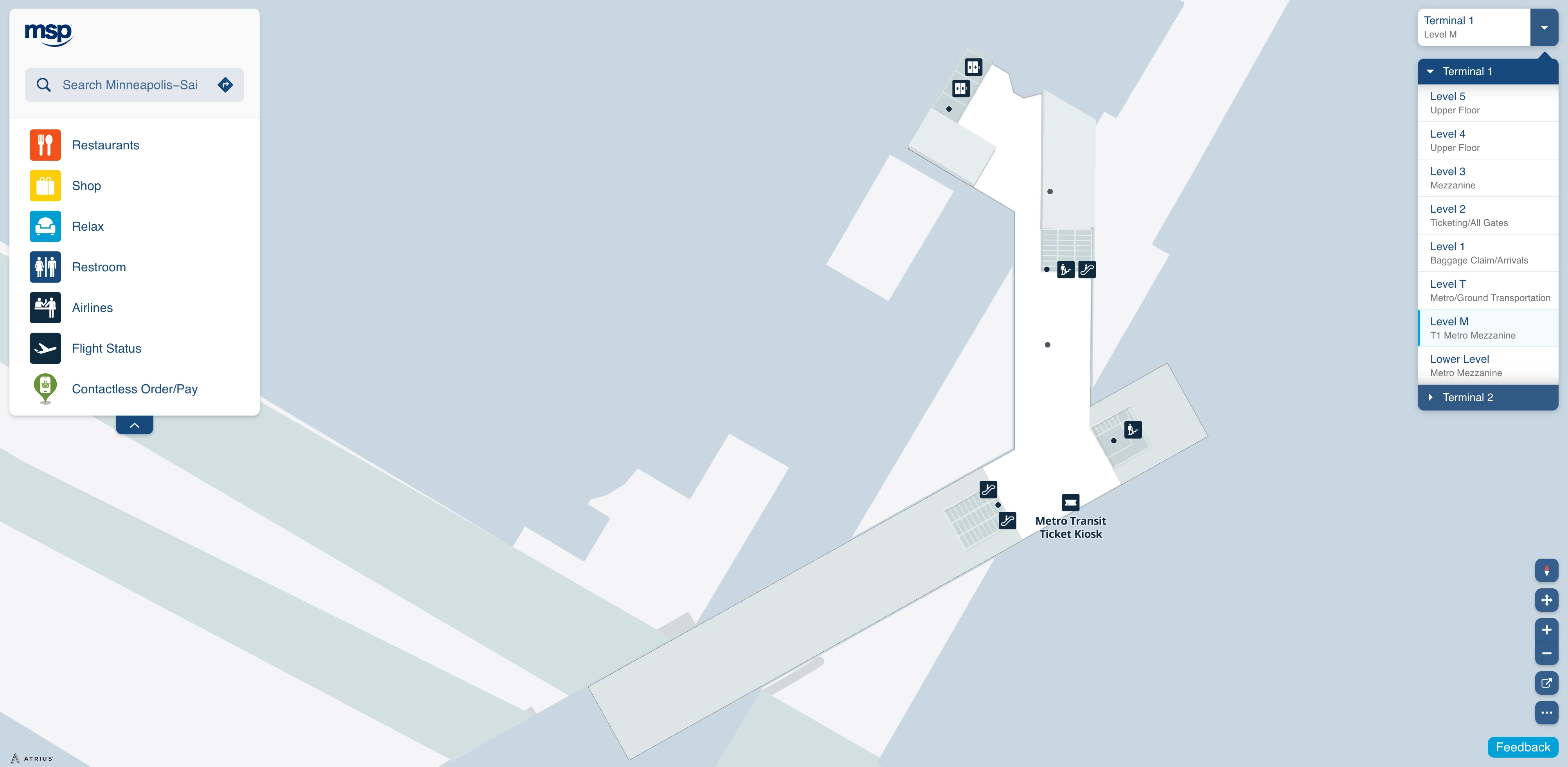 Minneapolis–Saint Paul International Airport Terminal 1 Level M T1 Mezzanine Map 2025