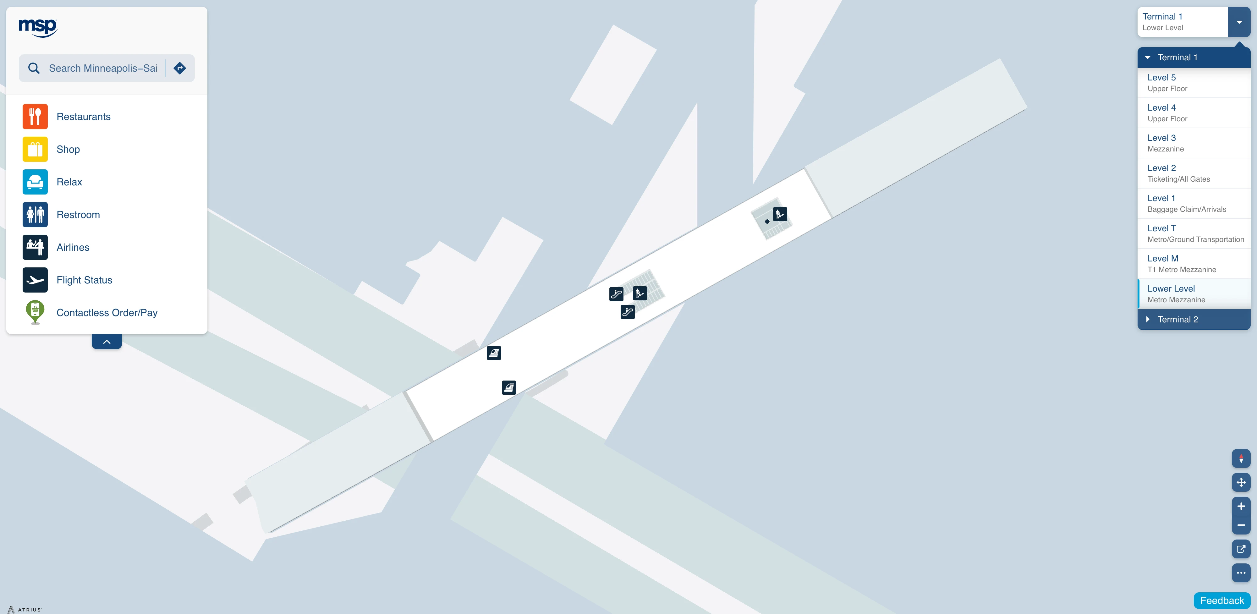 Minneapolis–Saint Paul International Airport Terminal 1 Lower Level Mezzanine Map 2025