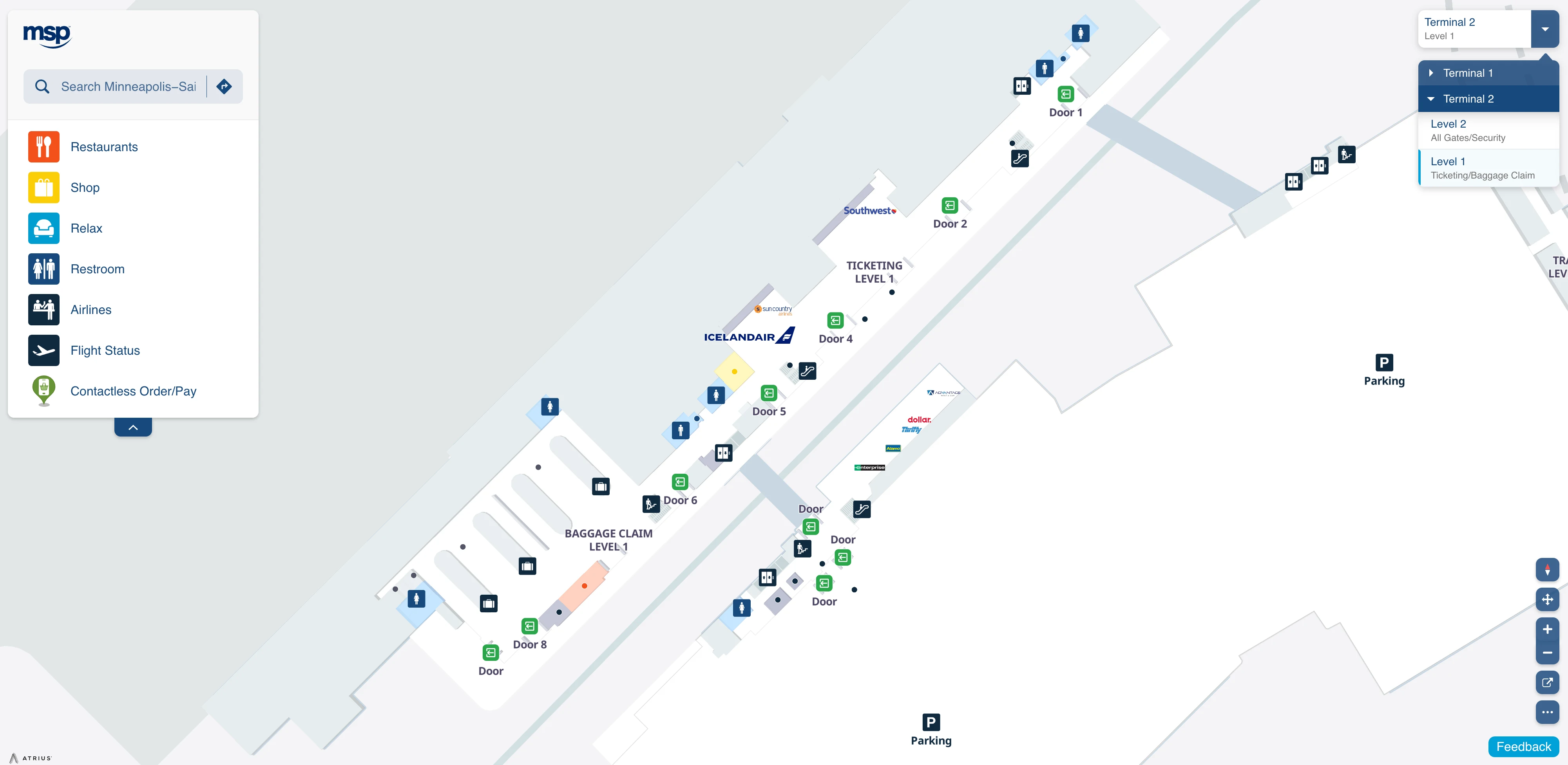 Minneapolis–Saint Paul International Airport Terminal 2 Level 1 Ticketing and Baggage Claim Map 2015