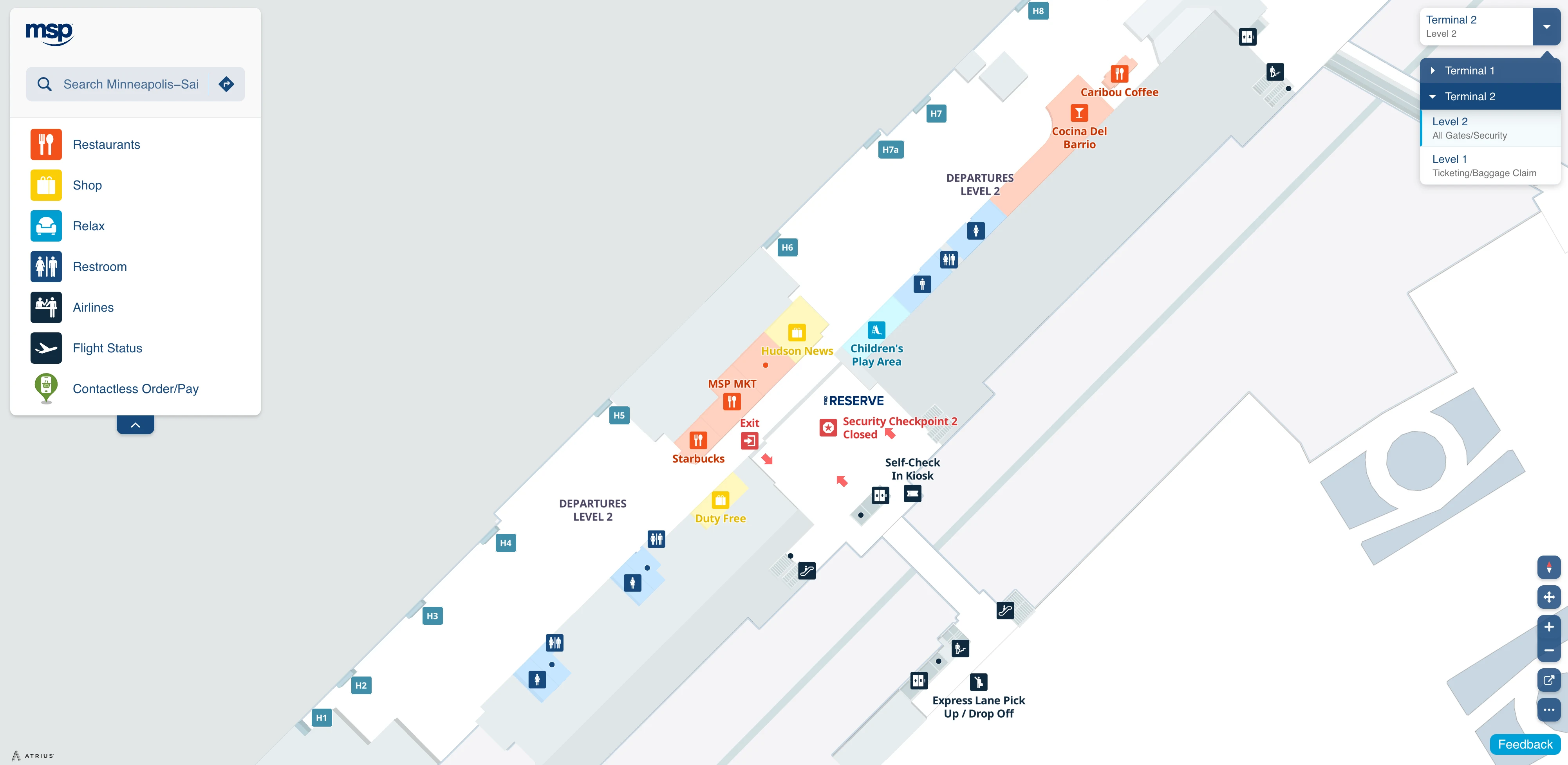 Minneapolis–Saint Paul International Airport Terminal 2 Level 2 Departures Map 2025