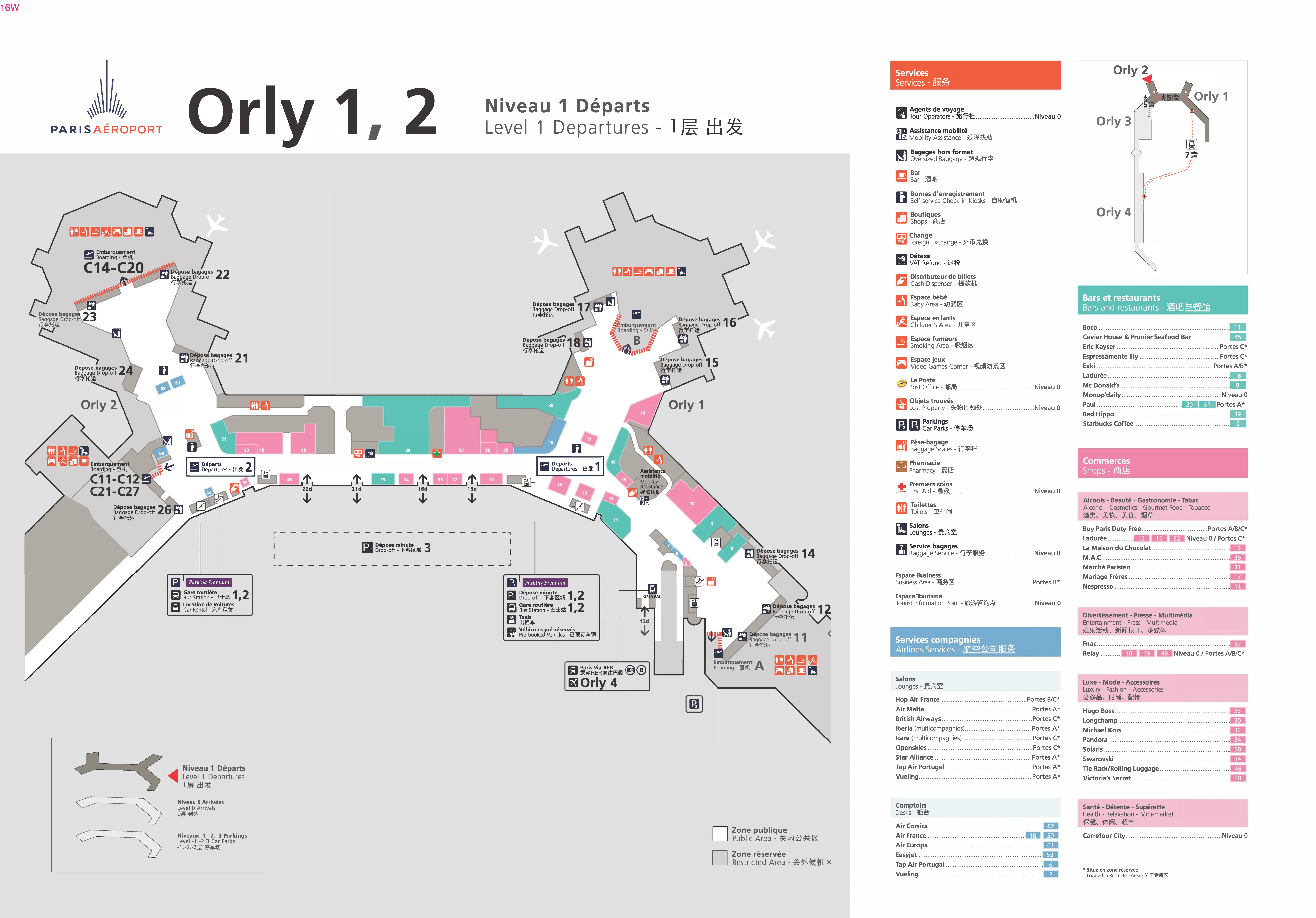 Paris-Orly Airport Terminal 2 Level 1 Departures Map 2025