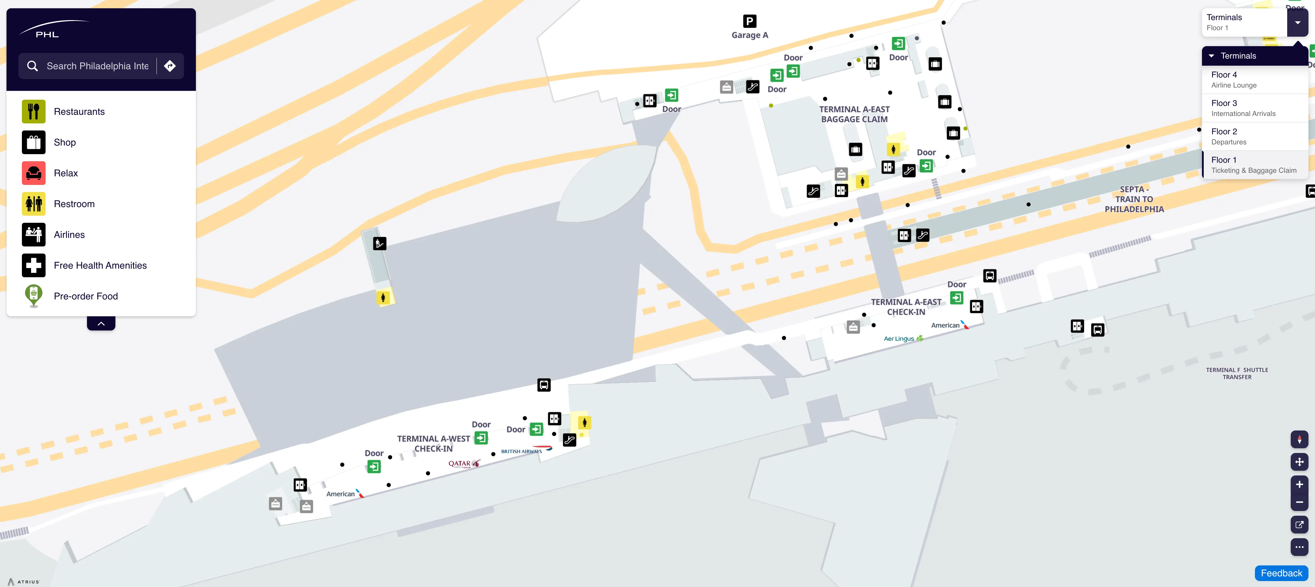 Philadelphia International Airport Terminal A Level 1 Ticketing Map 2025