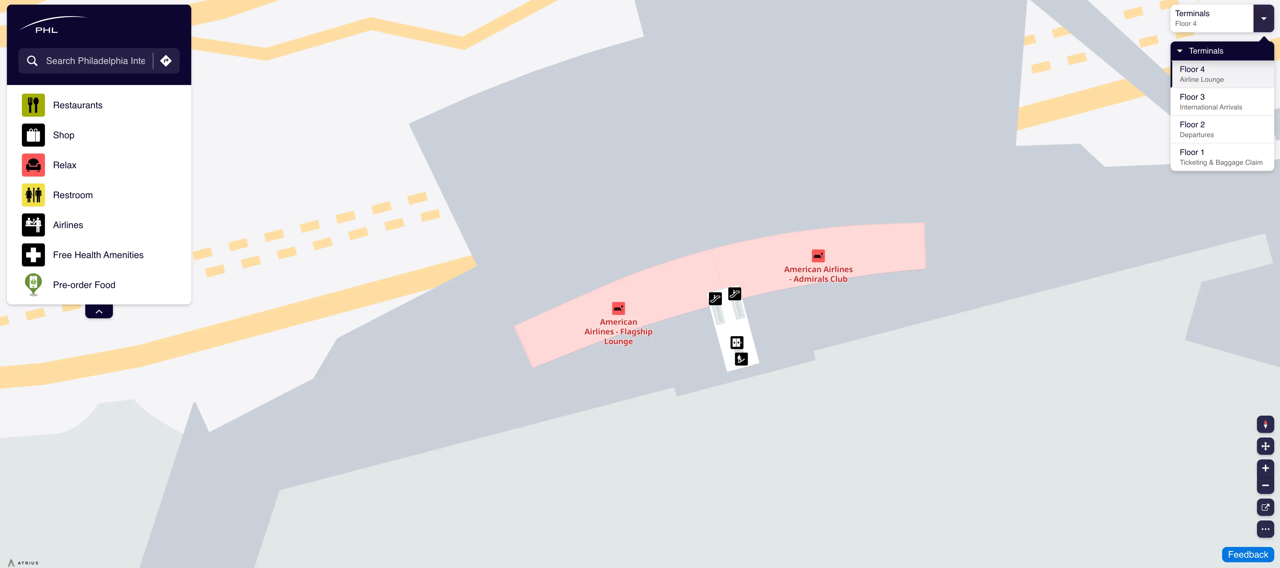 Philadelphia International Airport Terminal A Level 4 Airline Lounge Map 2025