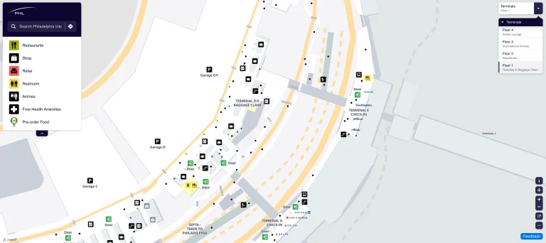 Philadelphia International Airport Terminal E Level 1 Ticketing and Baggage Claim Map 2025