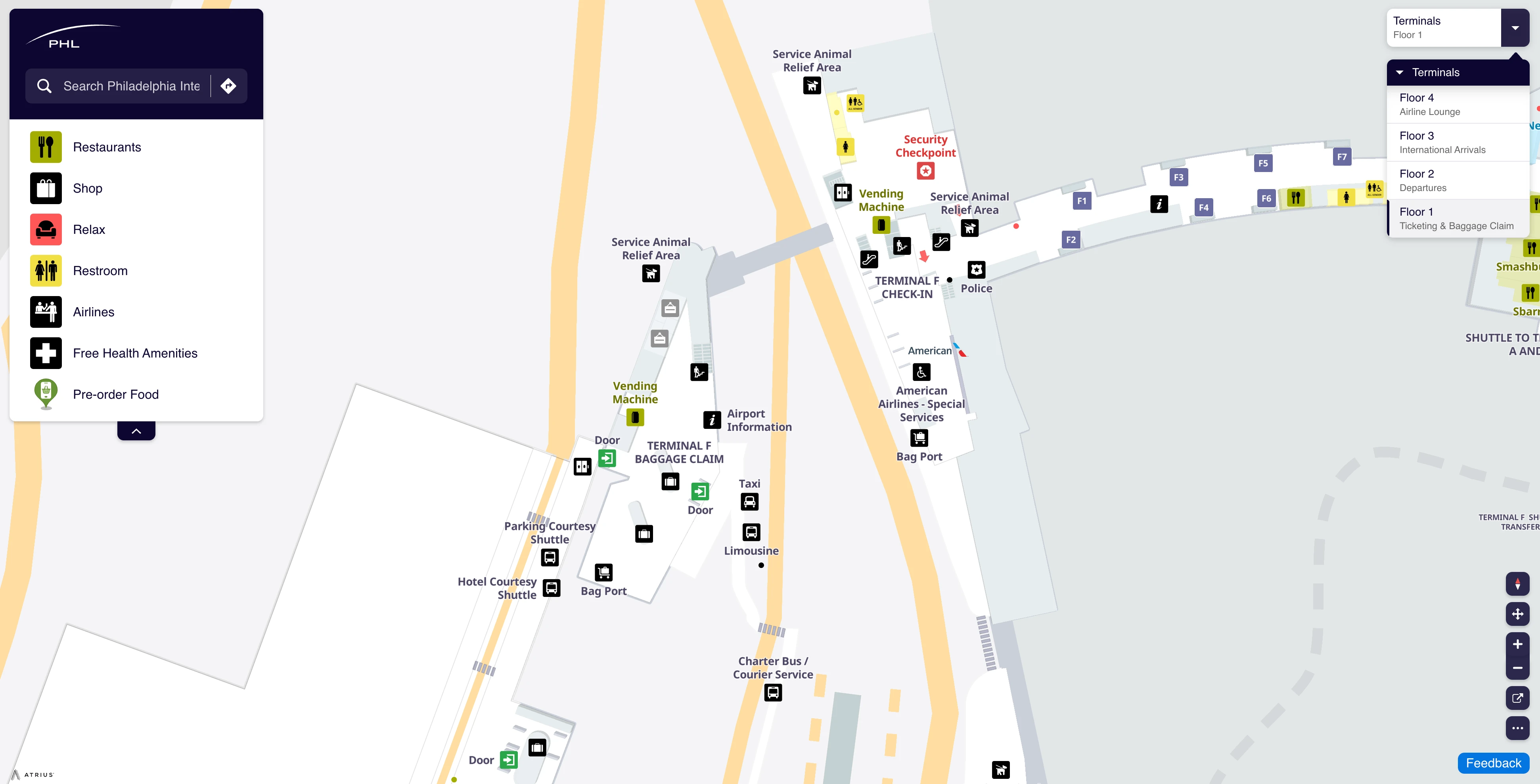 Philadelphia International Airport Terminal F Level 1 Ticketing and Baggage Claim Map 2025