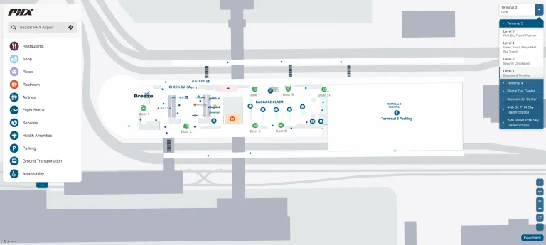 Phoenix Sky Harbor International Airport Terminal 3 Level 1 Baggage And Ticketing Map 2025