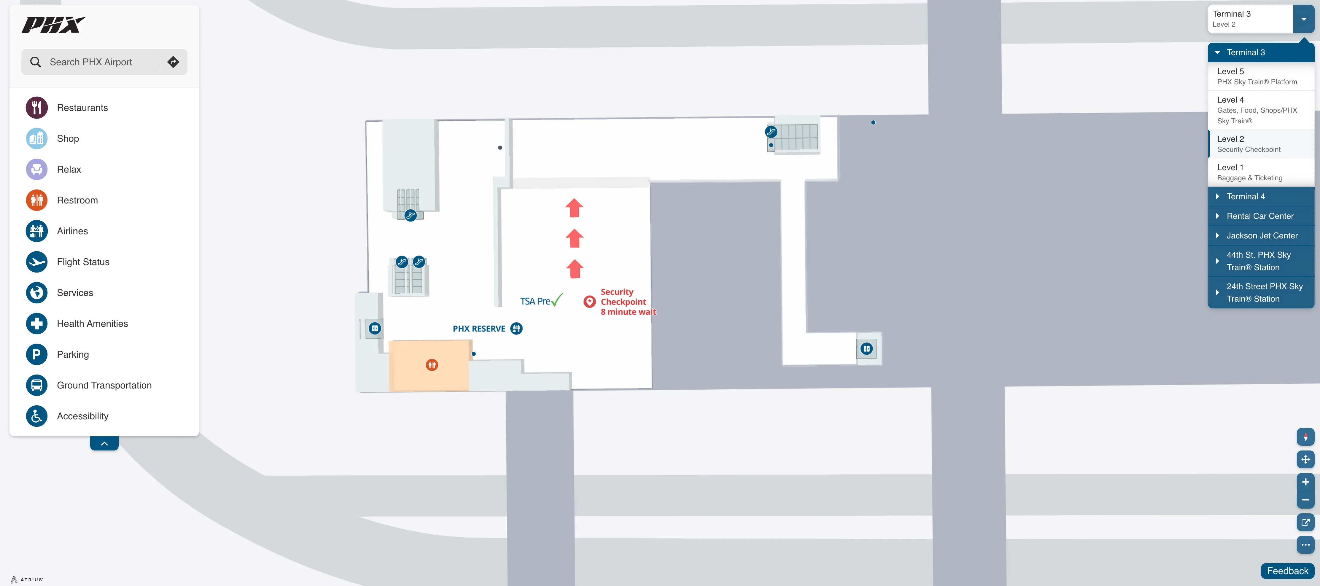 Phoenix Sky Harbor International Airport Terminal 3 Level 2 Security Checkpoint Map 2025