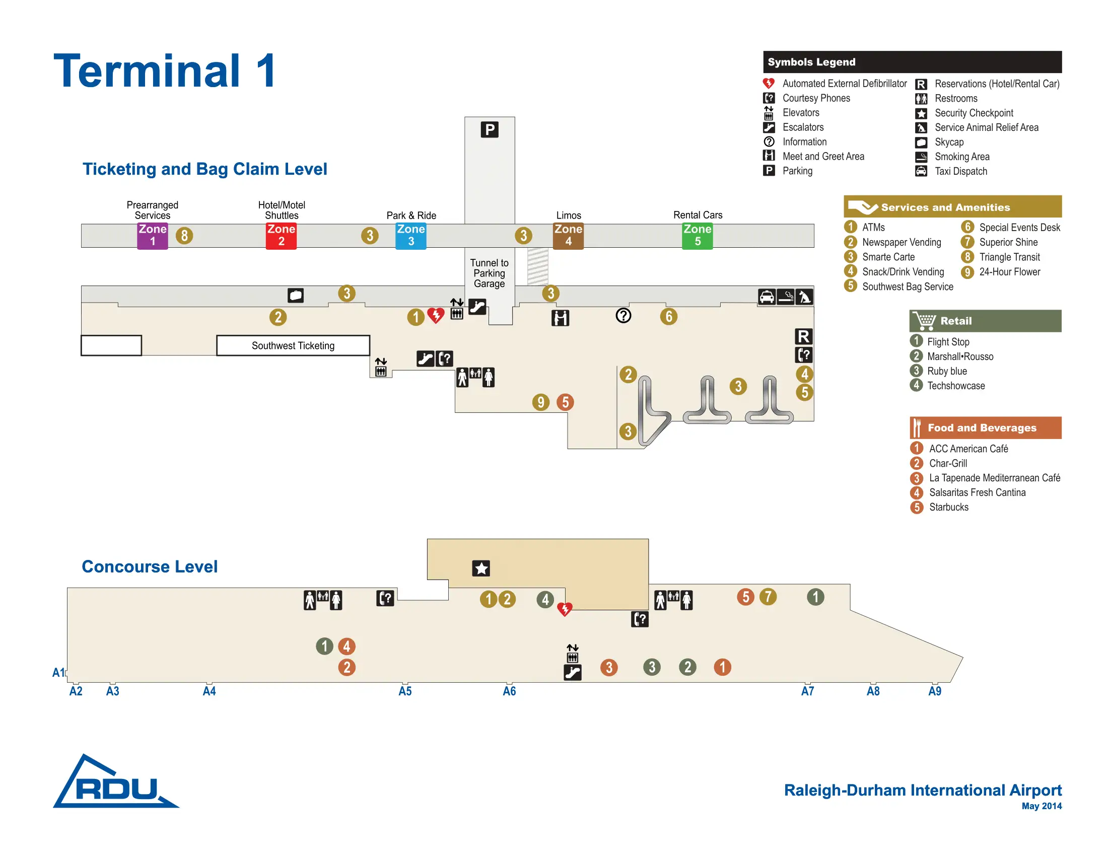 Raleigh Durham International Airport Terminal 1 Map 2014