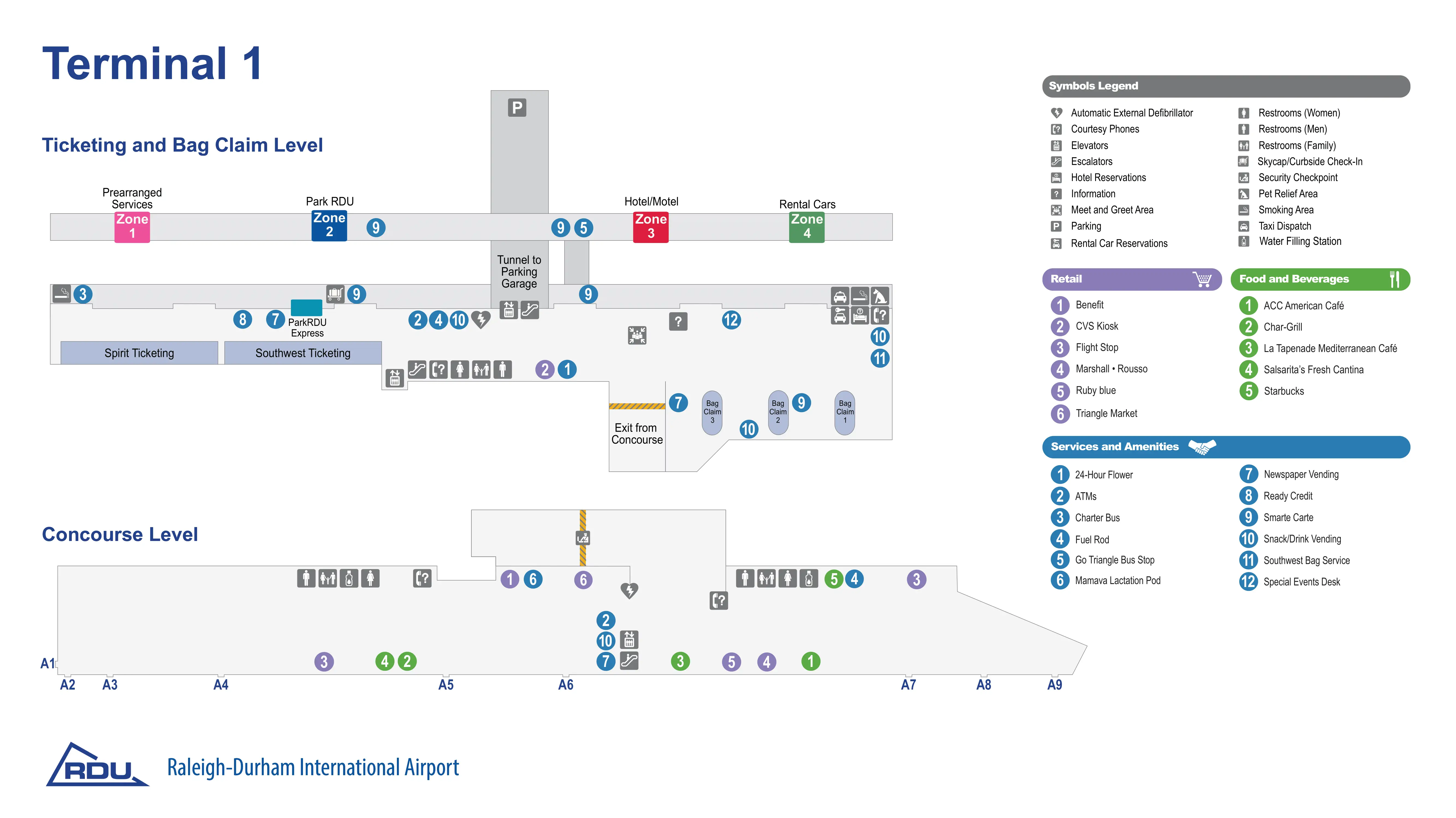 Raleigh Durham International Airport Terminal 1 Map 2022