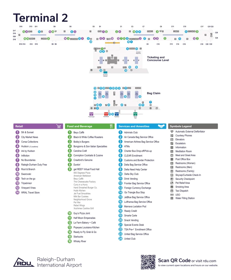 Raleigh Durham International Airport Terminal 2 Map 2025