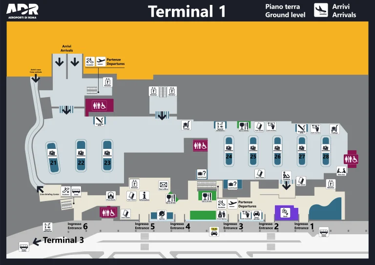 Rome–Fiumicino Leonardo da Vinci International Airport Terminal 1 Level 0 Arrivals Map 2025