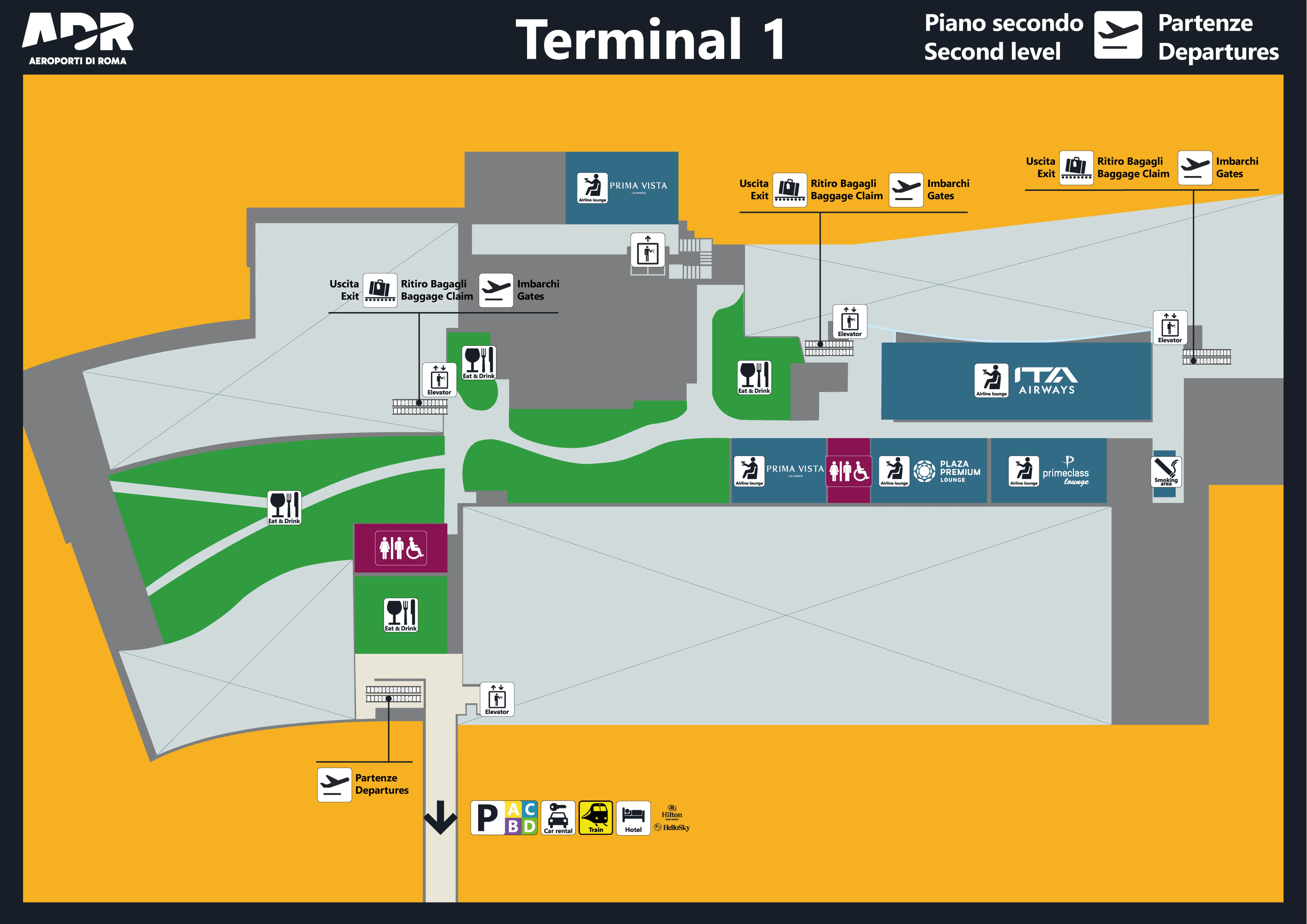 Rome–Fiumicino Leonardo da Vinci International Airport Terminal 1 Level 2 Mezzanine Map 2025