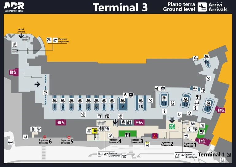 Rome–Fiumicino Leonardo da Vinci International Airport Terminal 2 Level 0 Arrivals Map 2025